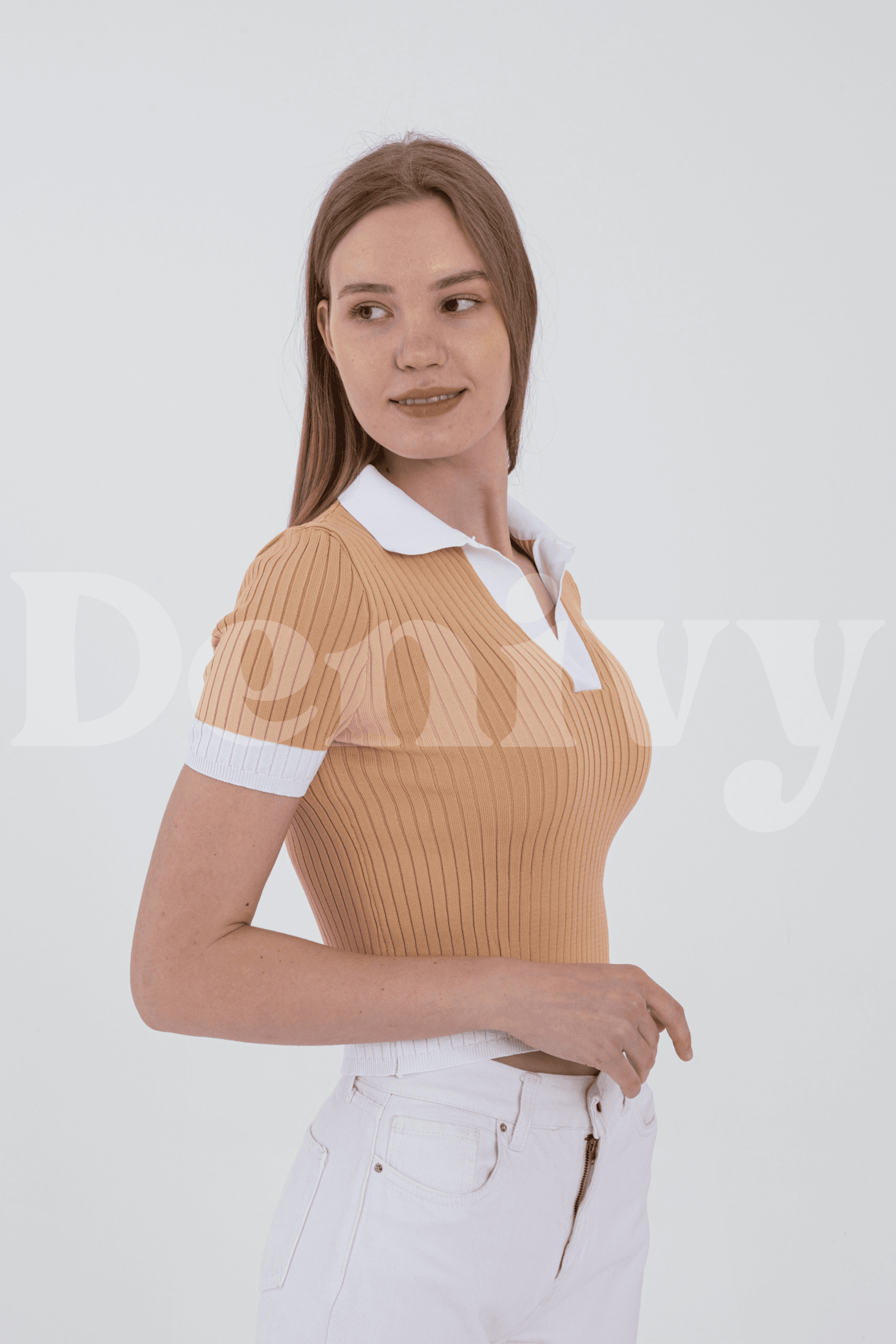 RENKLİ GÖMLEK YAKA CROP DNV-000002