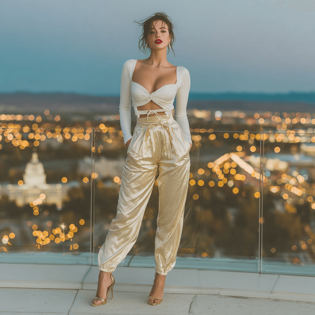 Parlak ve Lüks Yaz Stili: Saten Pantolon + Beyaz Body Kombini