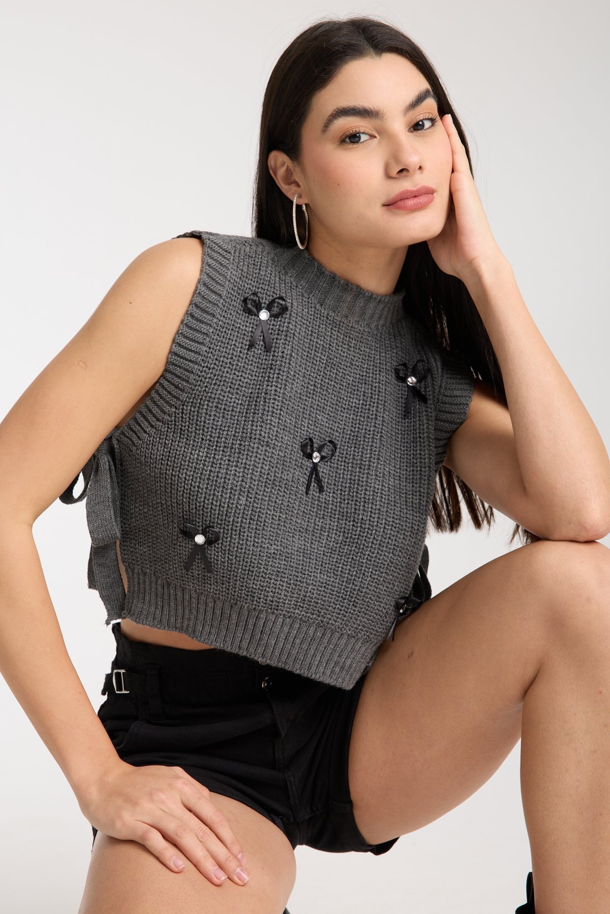 KURDELE DETAYLI TRİKO CROP SÜVETER DNV-000031