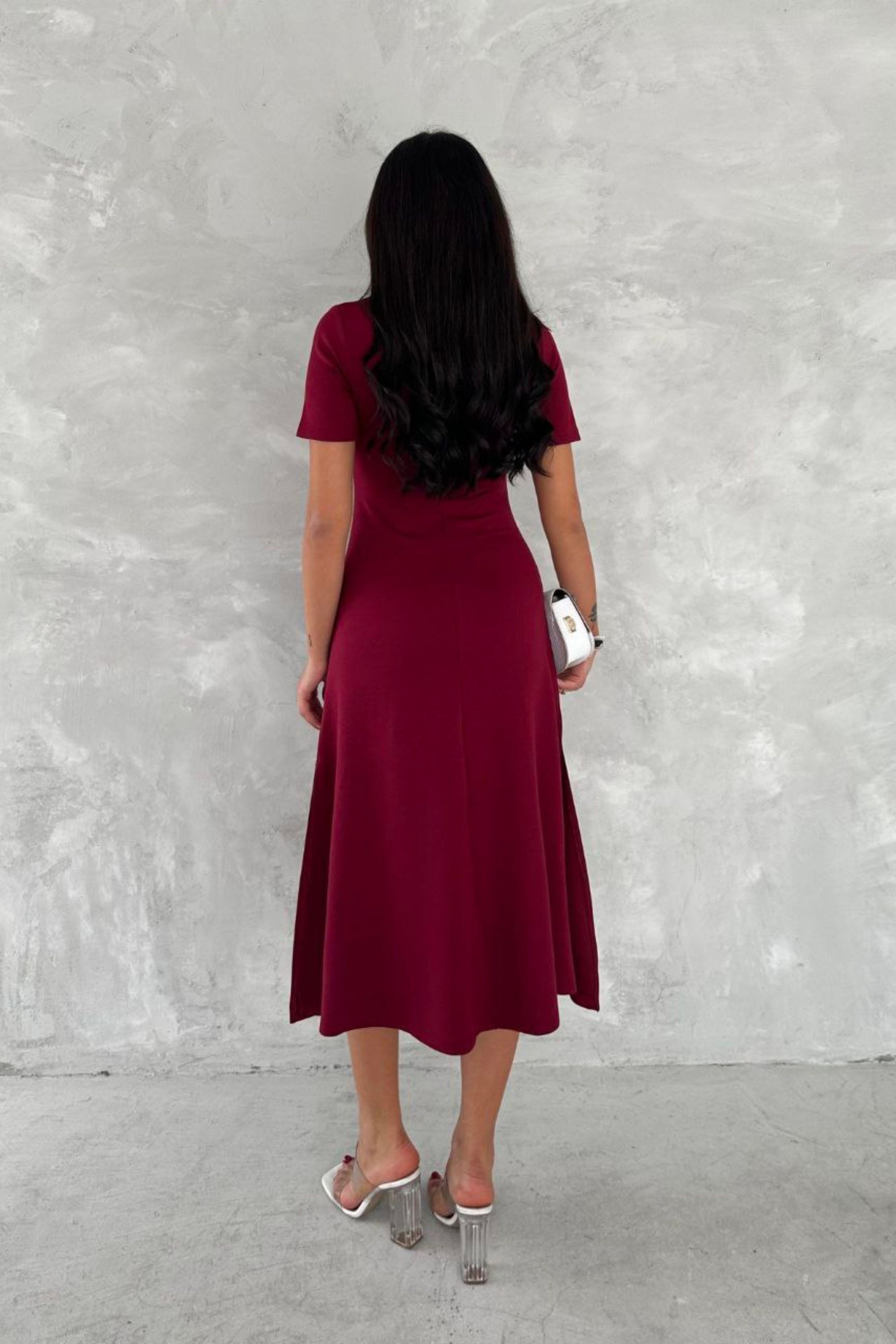 V Yaka Fit Kesim Basic Elbise DNV-000078