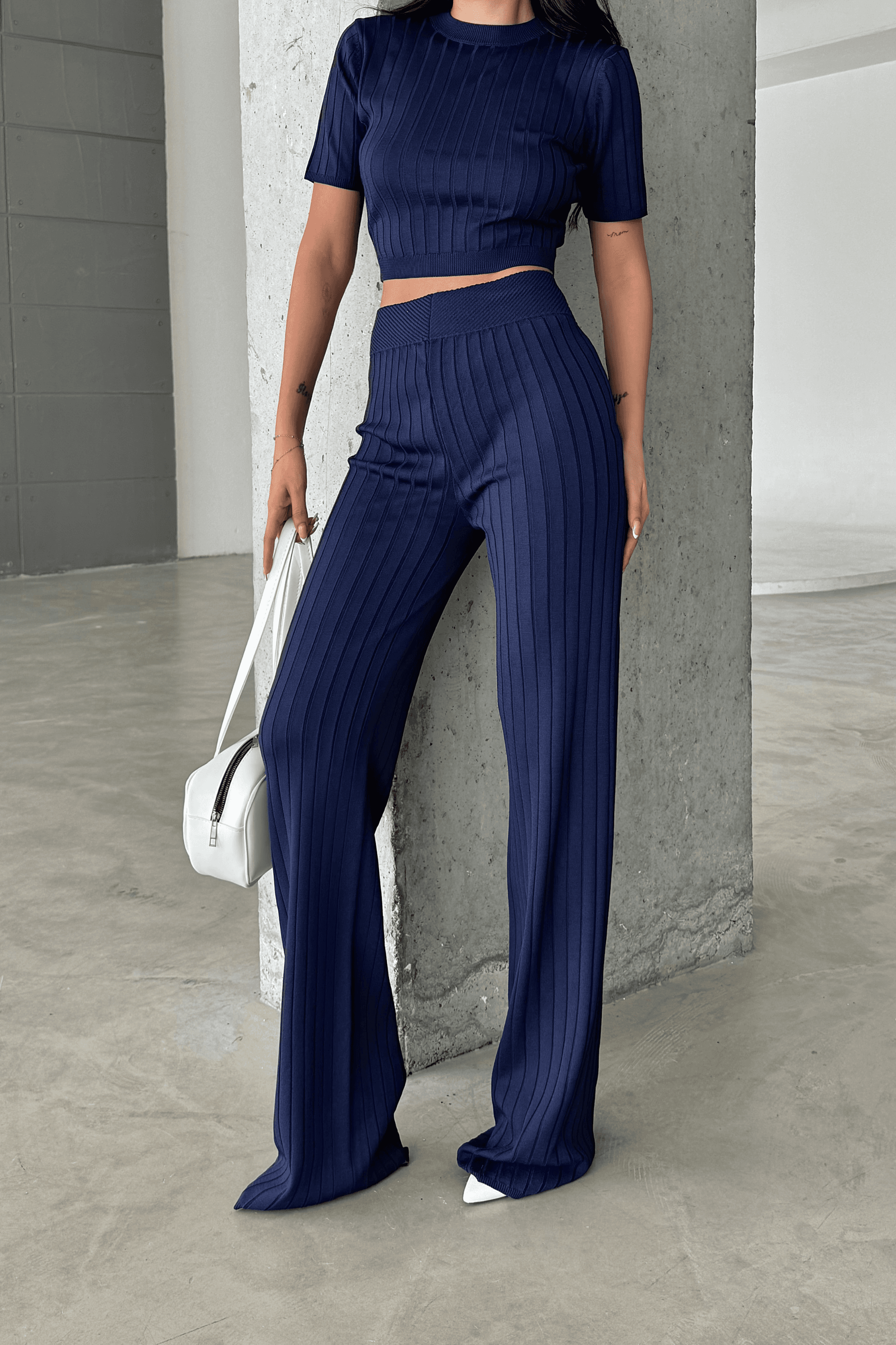 TRİKO CROP VE BOL PAÇA PANTOLON TAKIM DNV-000036