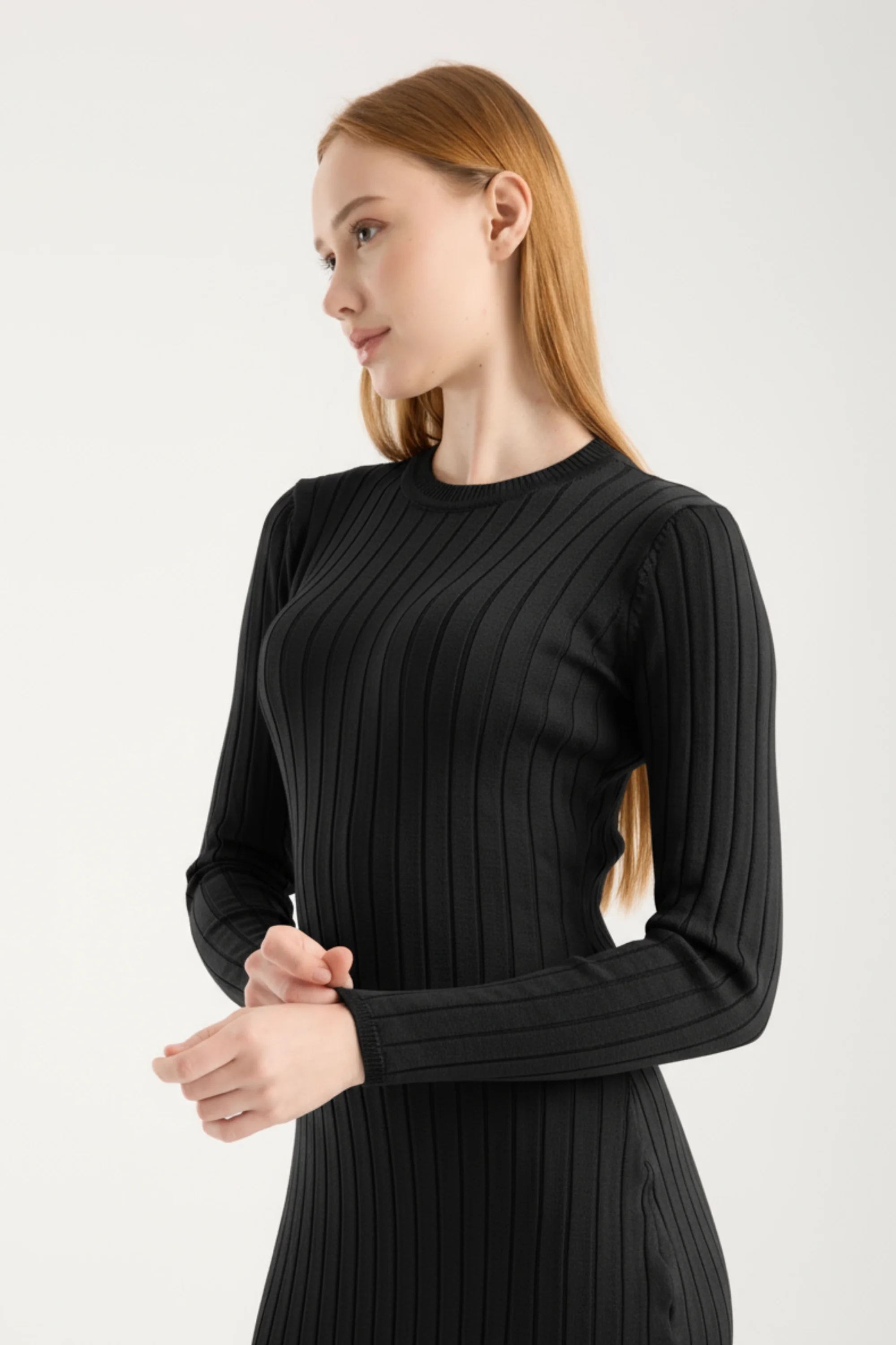 Vücuda Oturan Uzun Kollu Ribana Triko Elbise DNV-000141