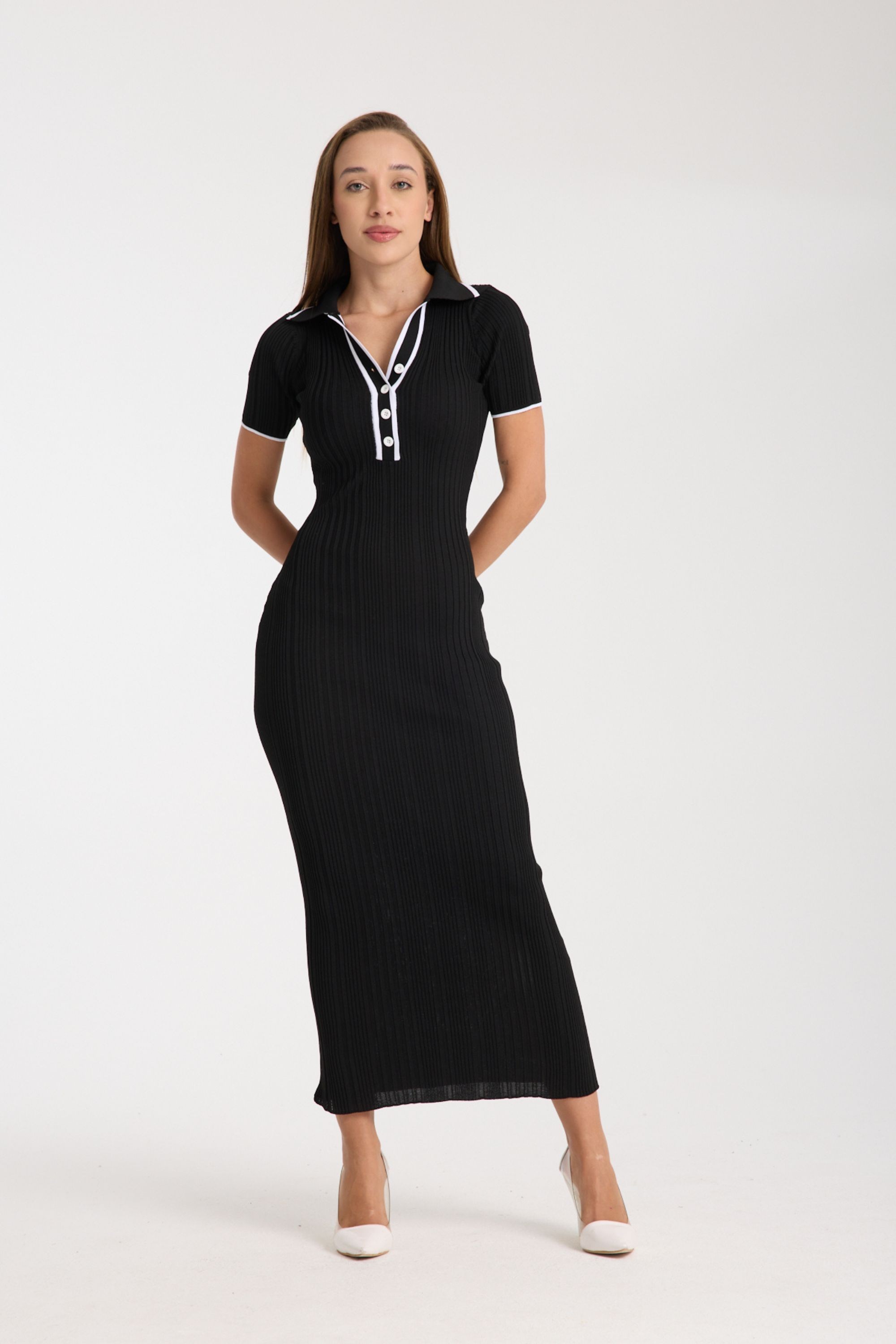 Polo Yaka Fit Kesim Ribana Elbise DNV-000107