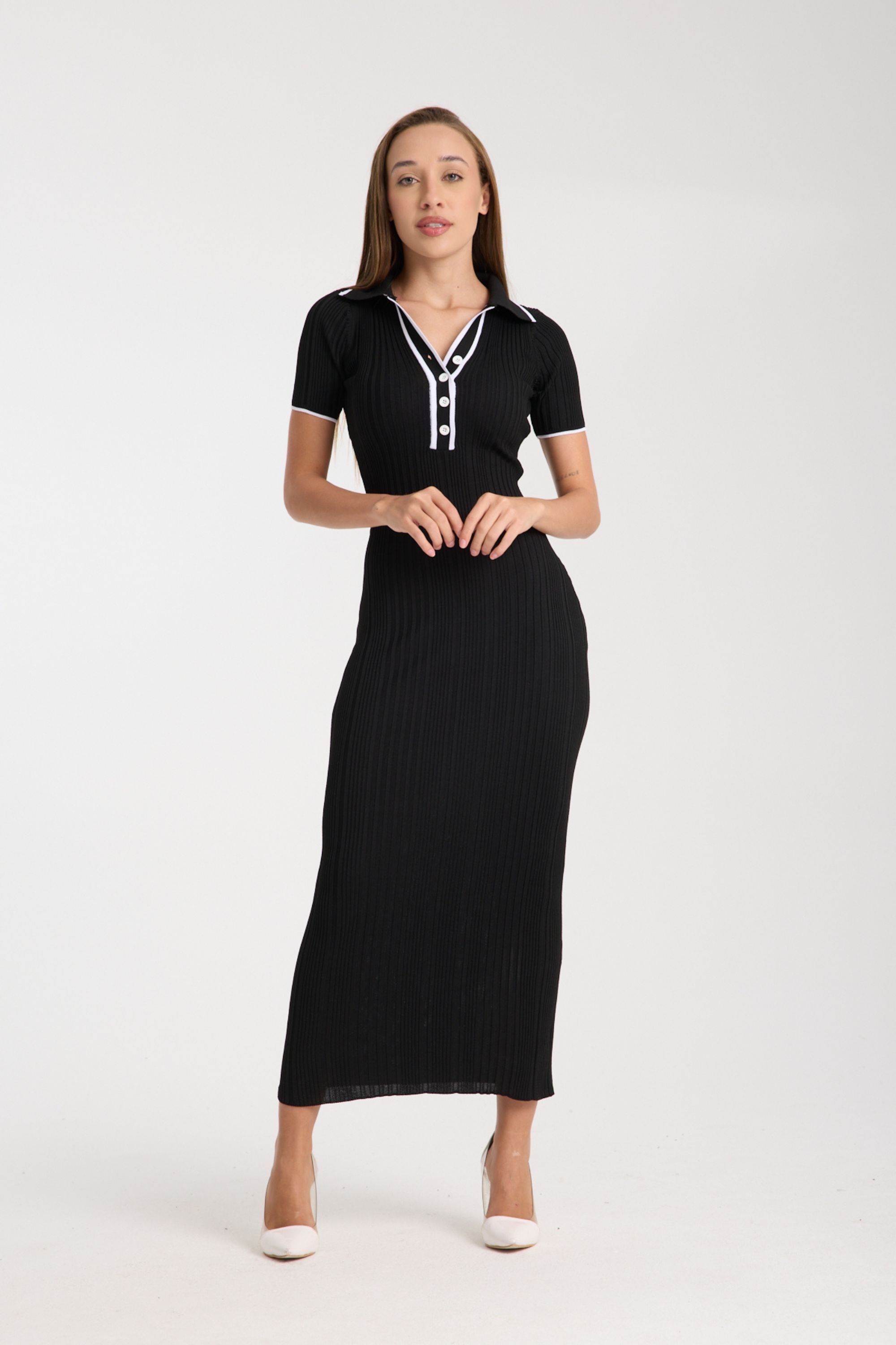 Polo Yaka Fit Kesim Ribana Elbise DNV-000107