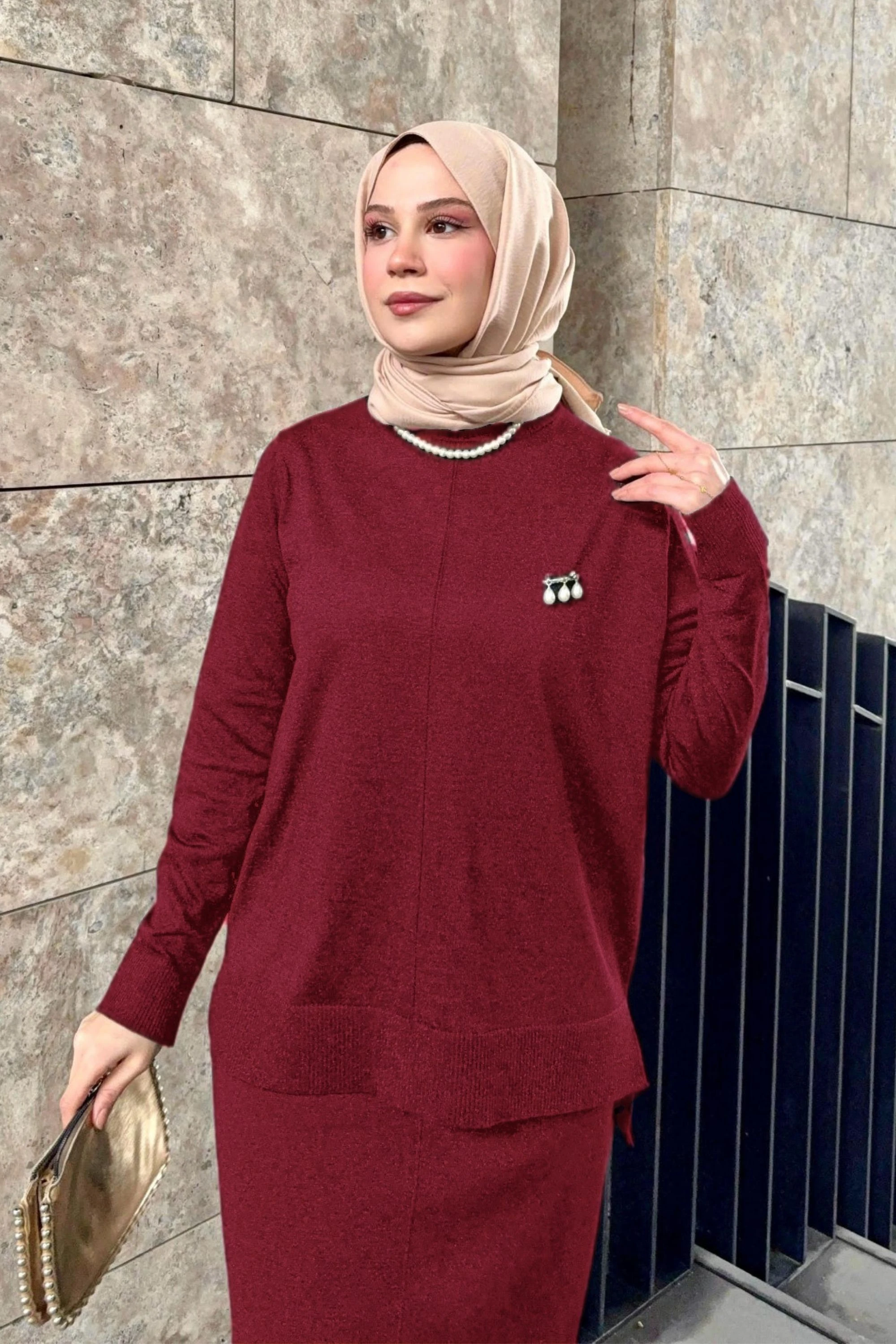 Tesettür İkili Triko Takım – Rahat ve Şık Kombin DNV-000137