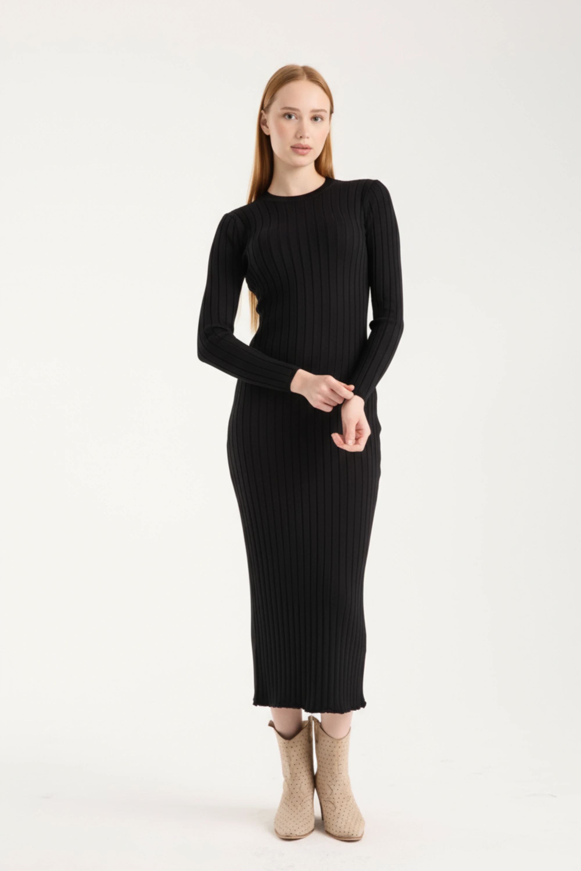 Vücuda Oturan Uzun Kollu Ribana Triko Elbise DNV-000141