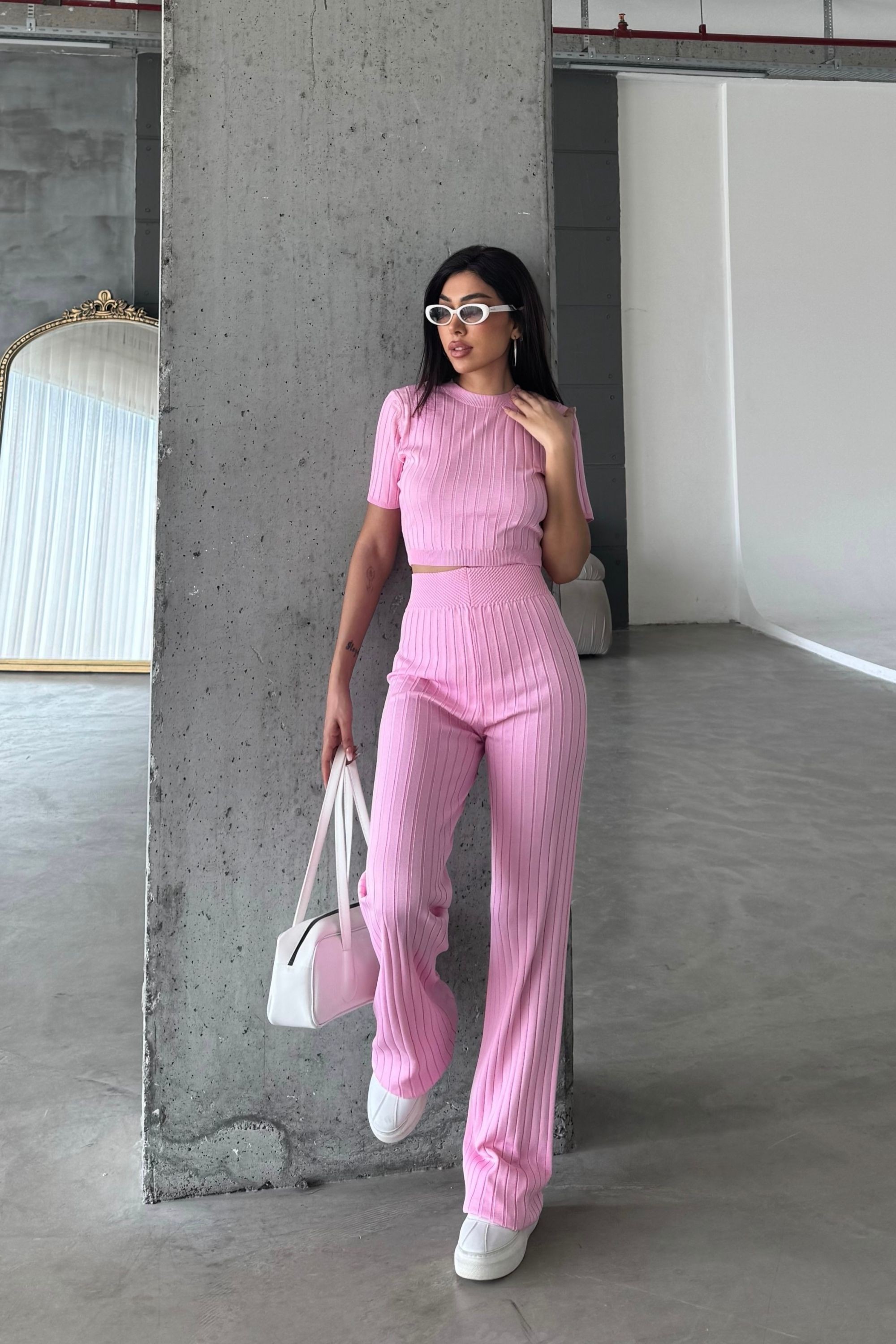 TRİKO CROP VE BOL PAÇA PANTOLON TAKIM DNV-000036