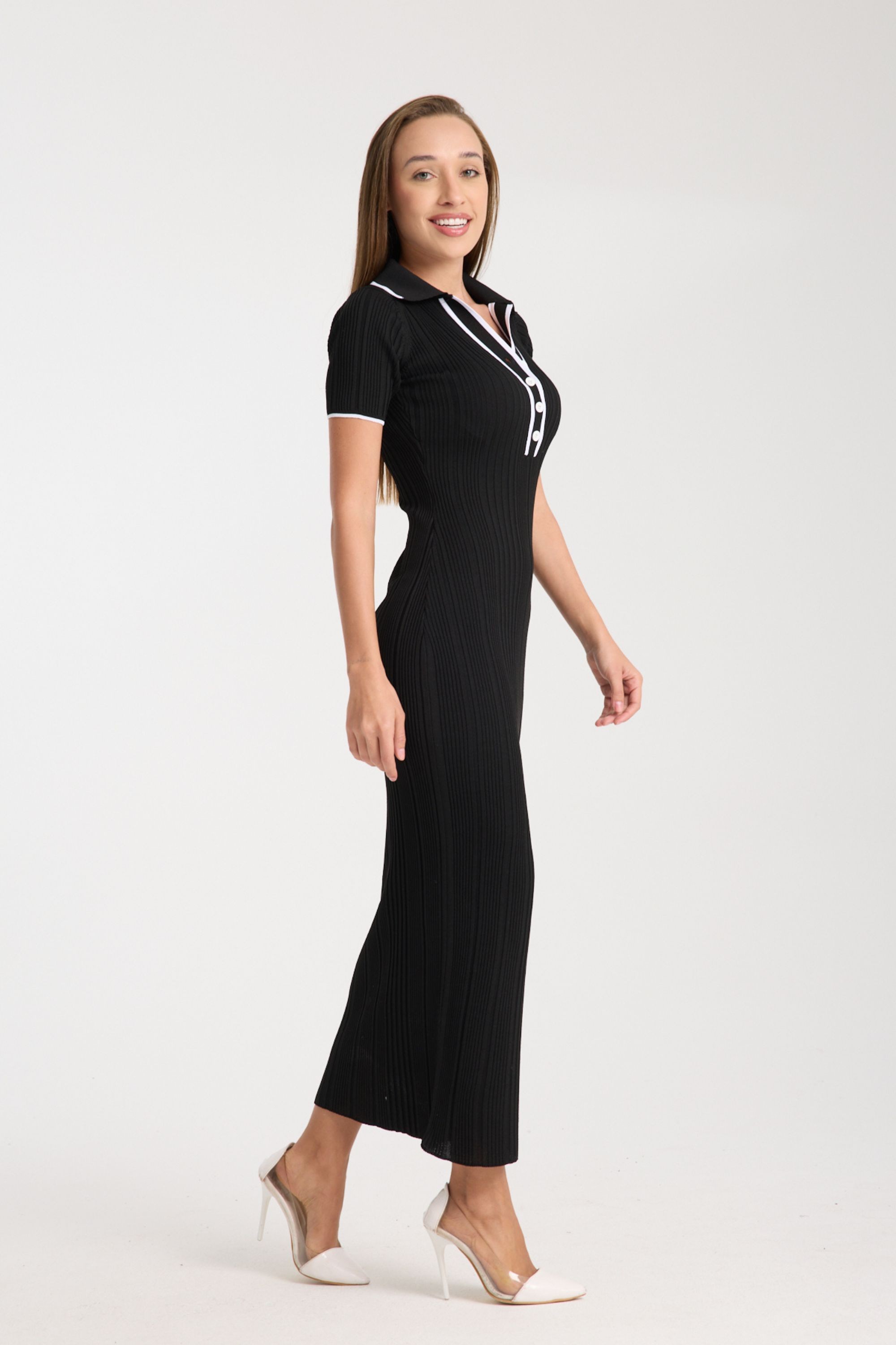 Polo Yaka Fit Kesim Ribana Elbise DNV-000107