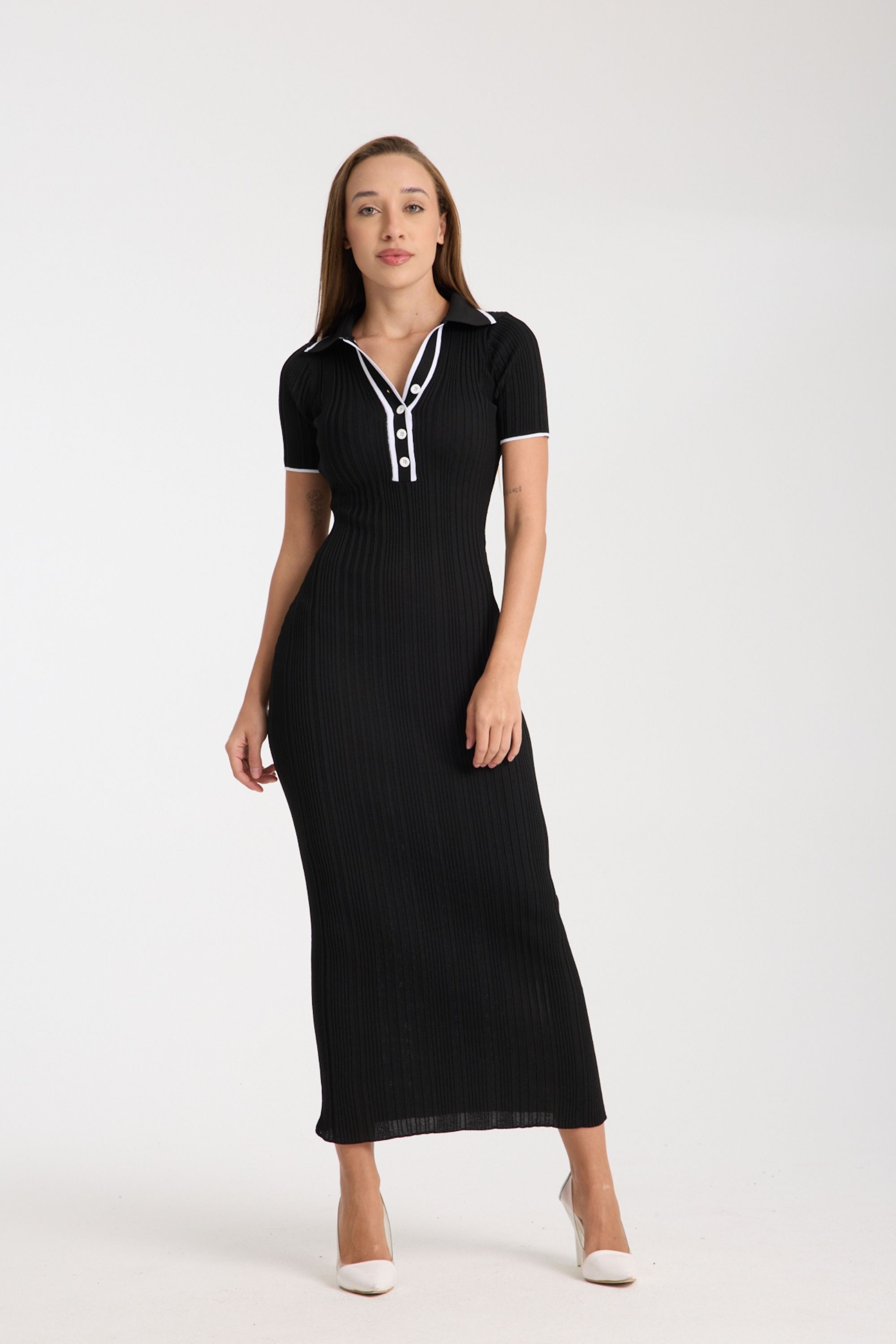 Polo Yaka Fit Kesim Ribana Elbise DNV-000107
