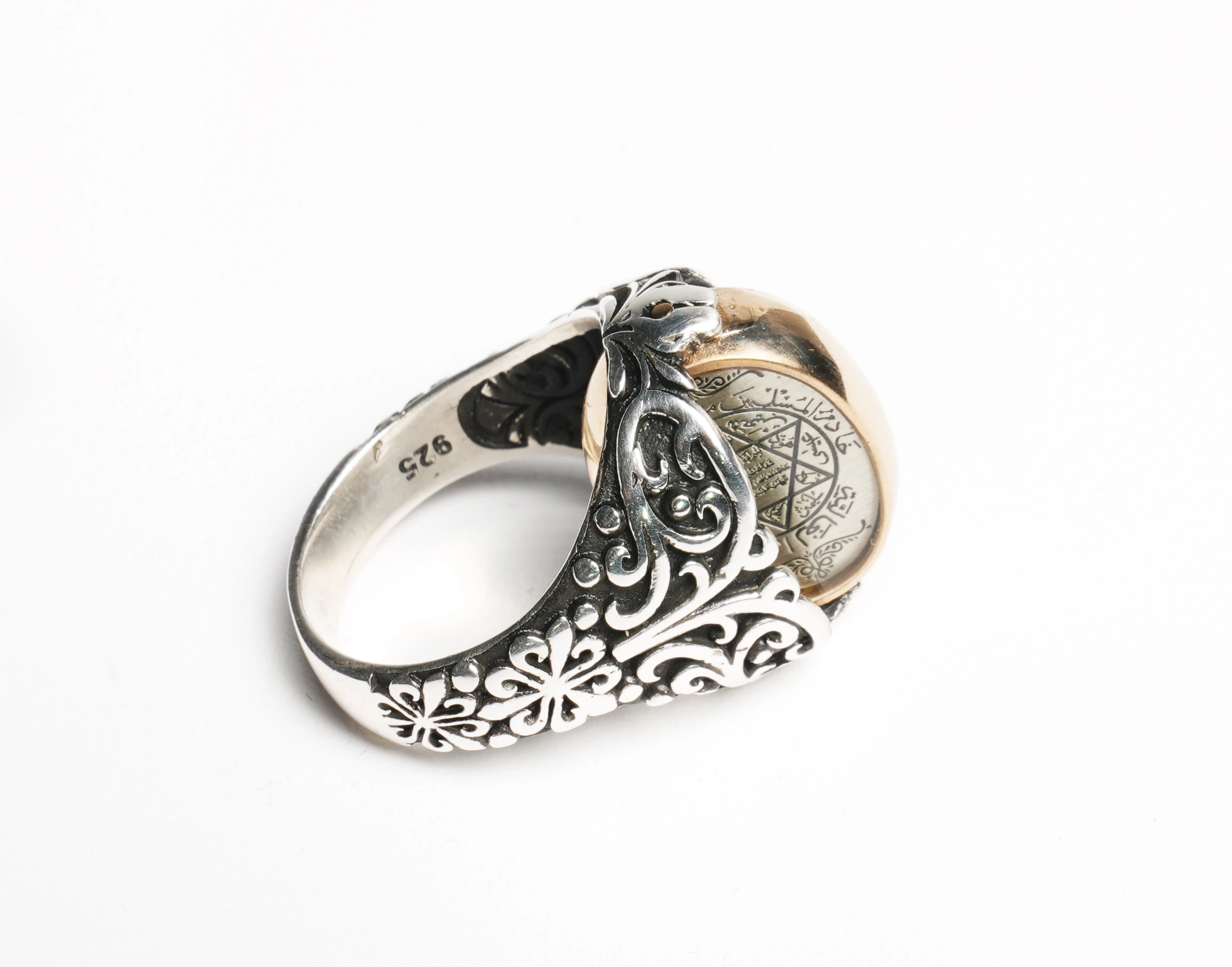 Çift Taraflı Hz. Süleyman Mührü ve Siyah Akik Taşlı Gümüş Erkek Yüzük