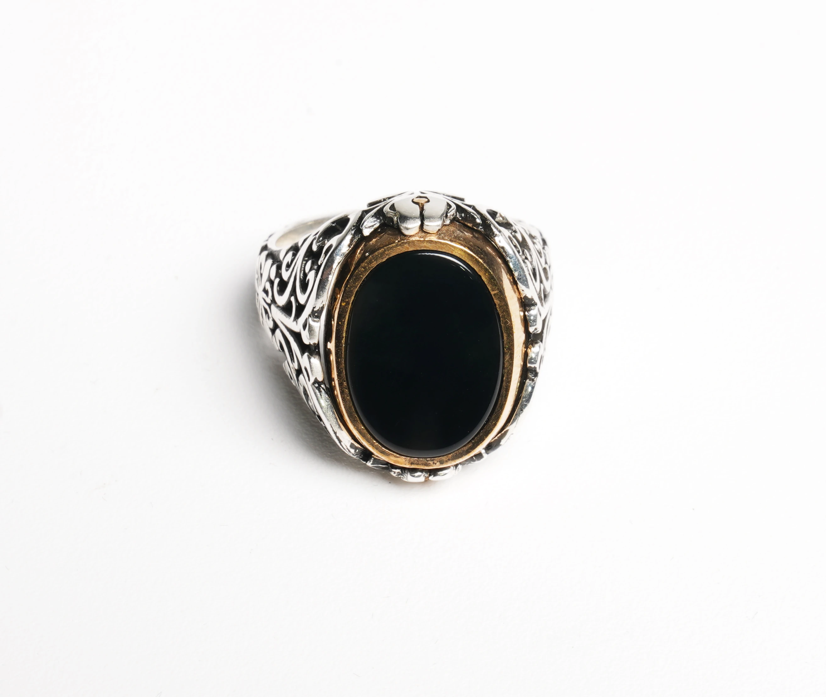 Çift Taraflı Hz. Süleyman Mührü ve Siyah Akik Taşlı Gümüş Erkek Yüzük