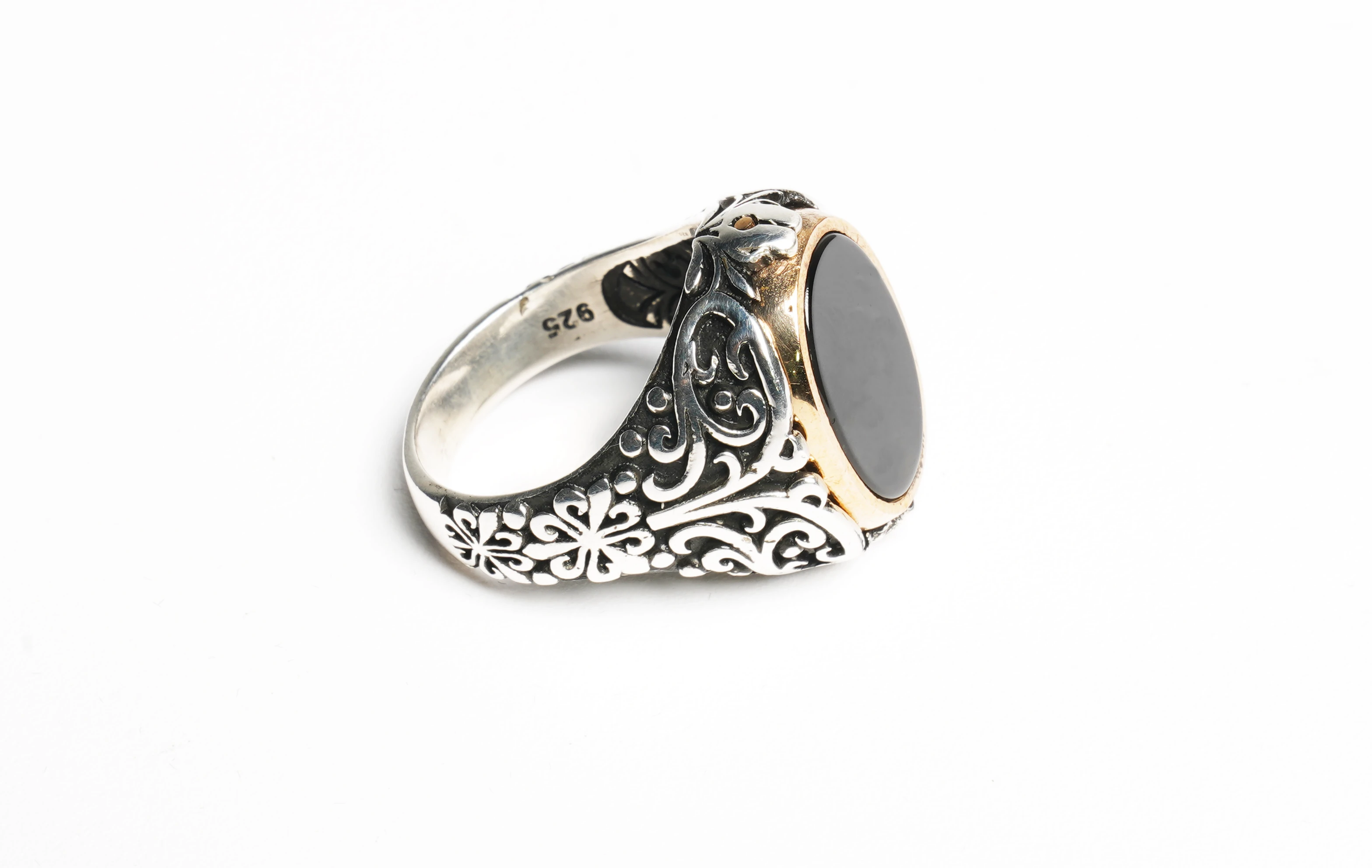 Çift Taraflı Hz. Süleyman Mührü ve Siyah Akik Taşlı Gümüş Erkek Yüzük