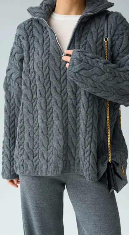 Kamyoner Yaka Saç Örgüsü Bordo Kazak