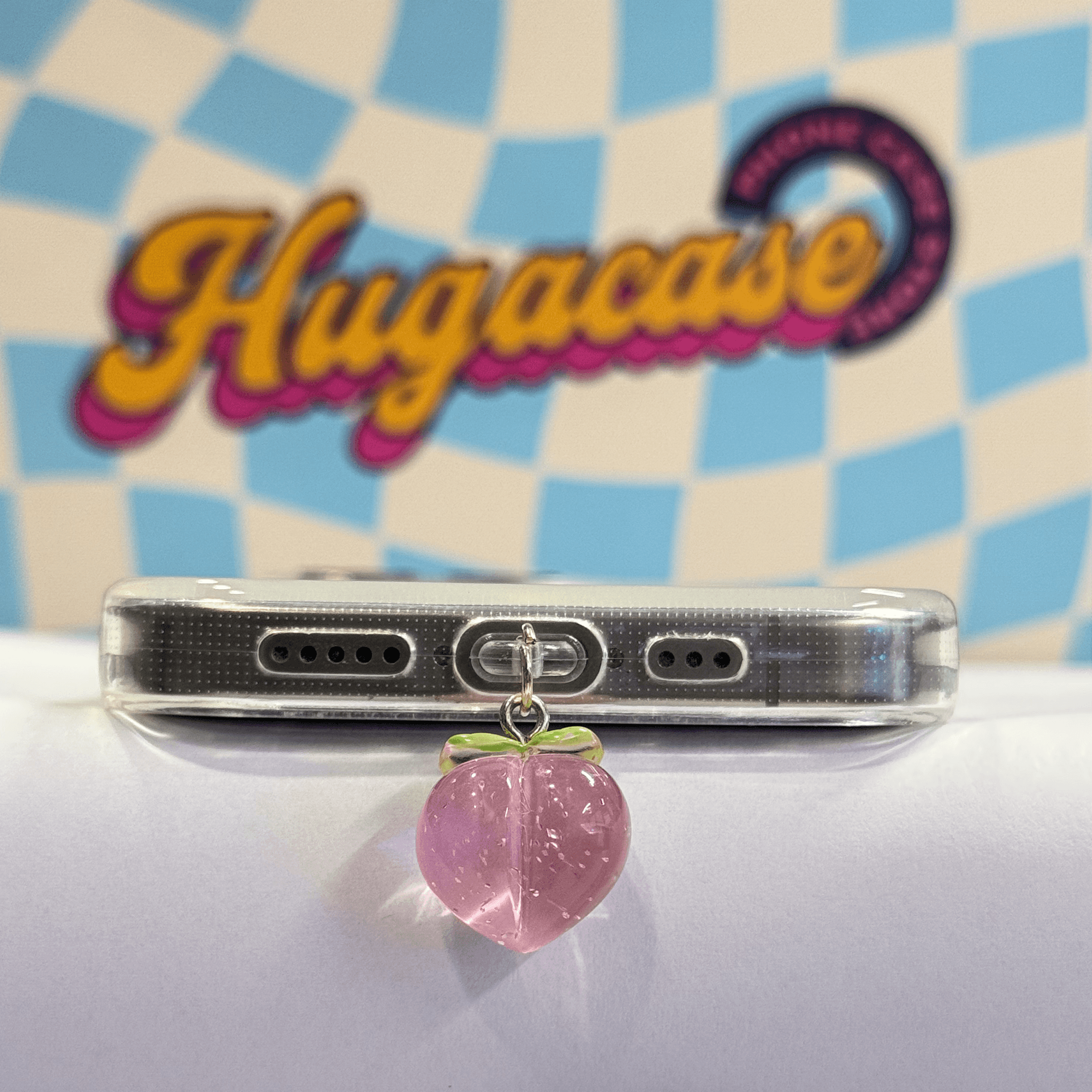 Telefon Şarj Soketi Charm / Anti-Toz Aksesuarı - Şeffaf Pembe Şeftali