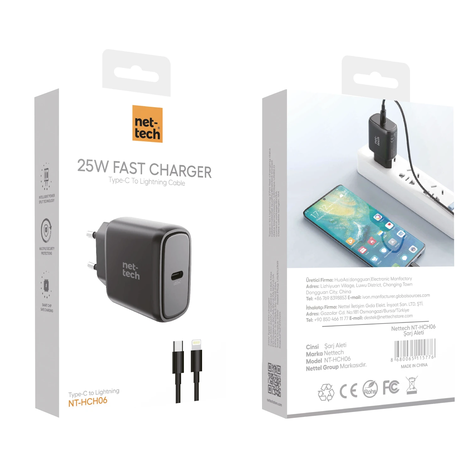 25W Type-C+Lightning Kablo + Şarj Aleti