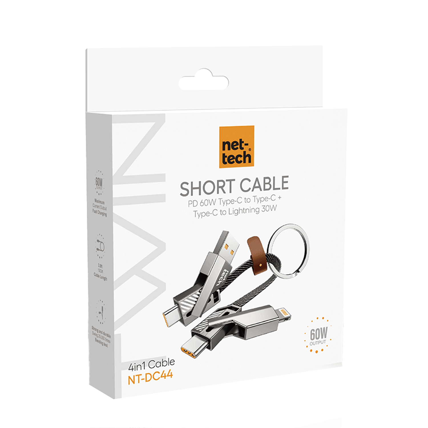 4 in 1 60W İp Örgü USB To Micro + Lightning + Type-C Şarj ve Data Kablosu