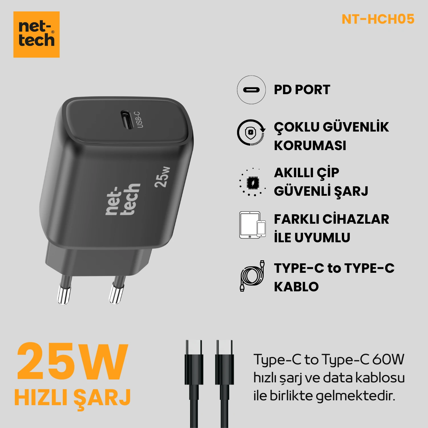 25W Type-C To Type-C Şarj Aleti