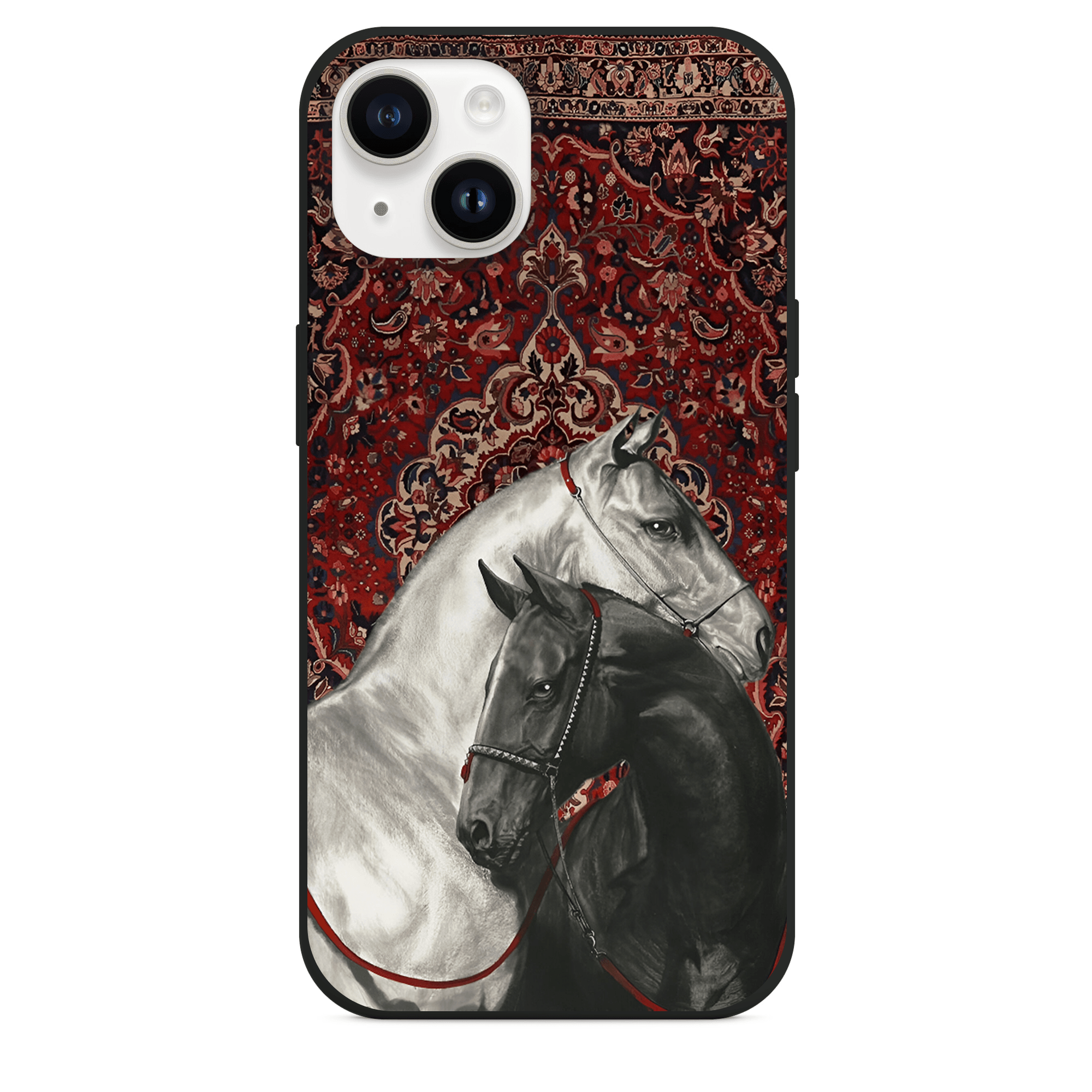 Black and White Horse Kilim Telefon Kılıfı