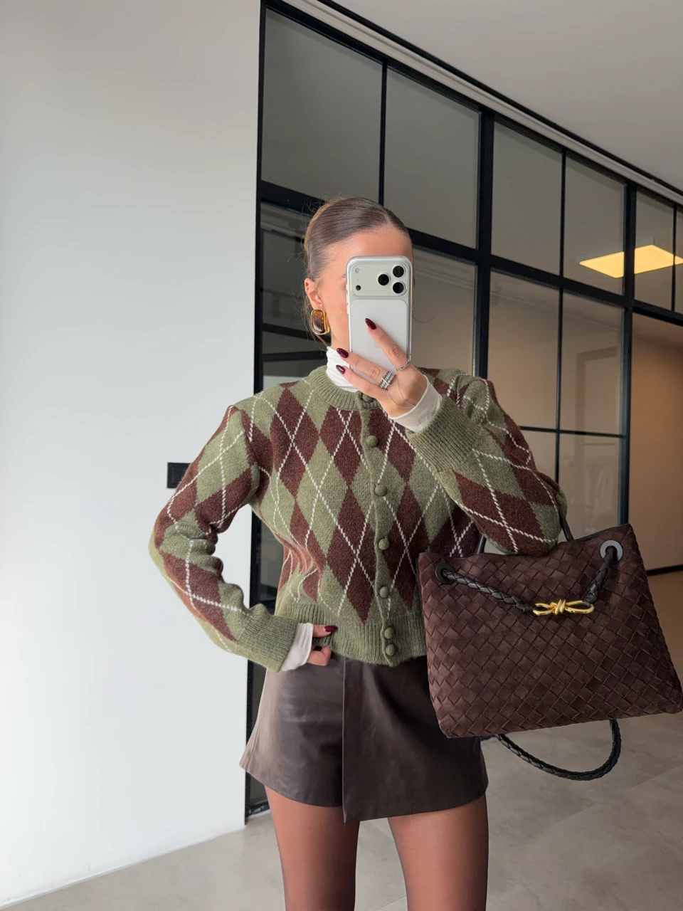 BAKLAVA DESENLİ YEŞİL-KAHVE HIRKA