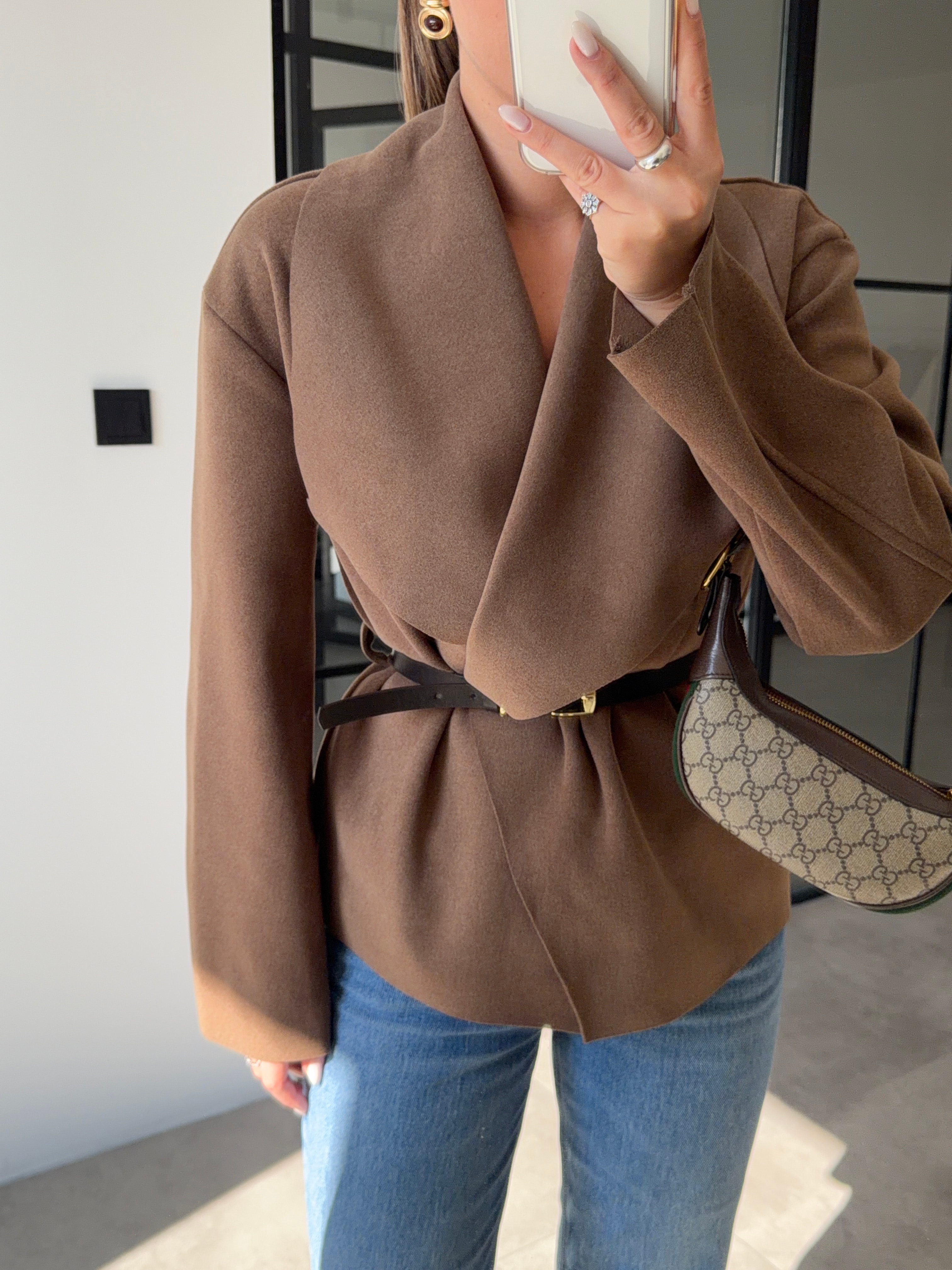 KEMERLİ NUBUK KAHVERENGİ CEKET