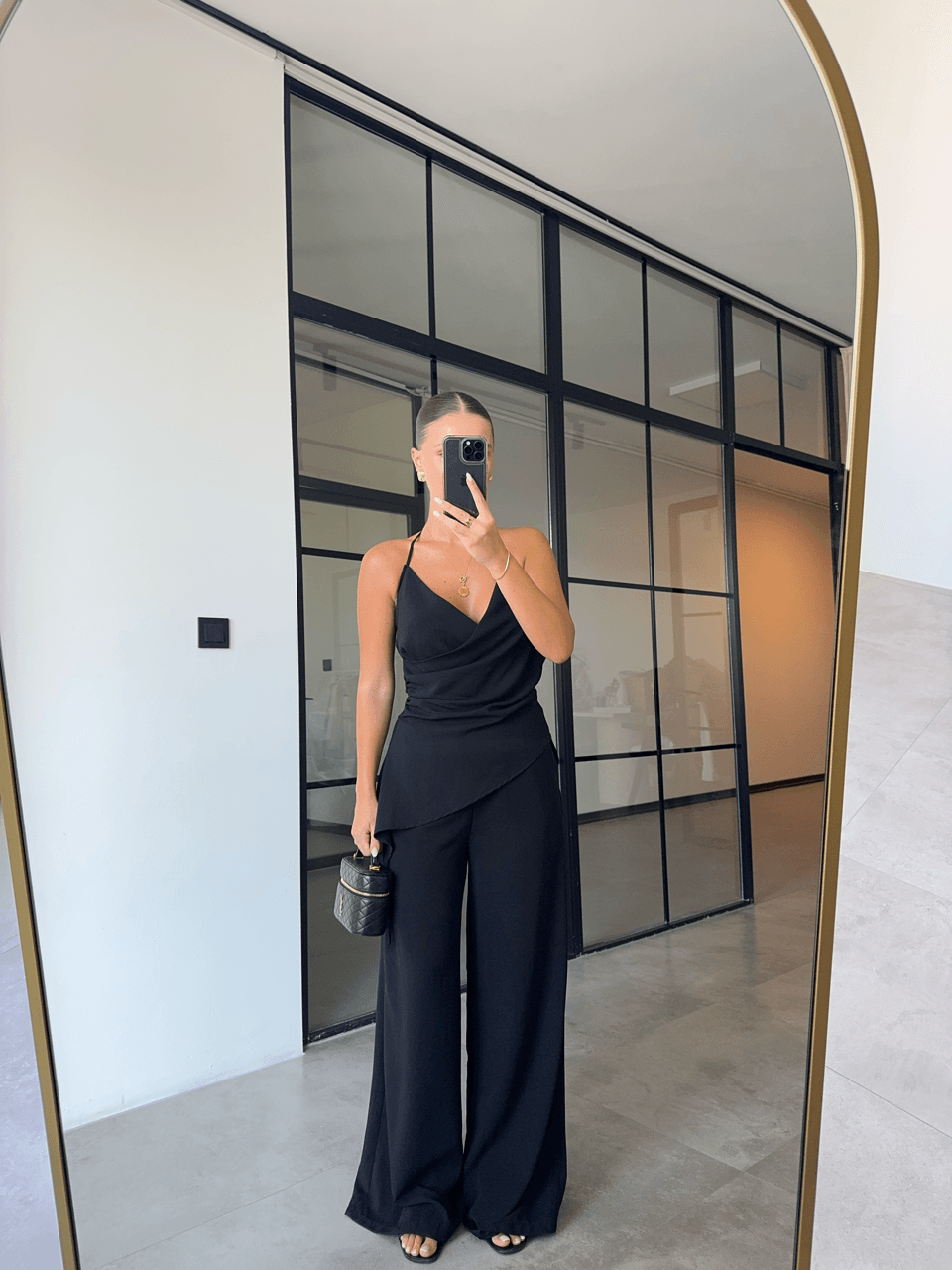 CROSSOVER ASYMMETRIC BLUSH TROUSER BLACK SUIT