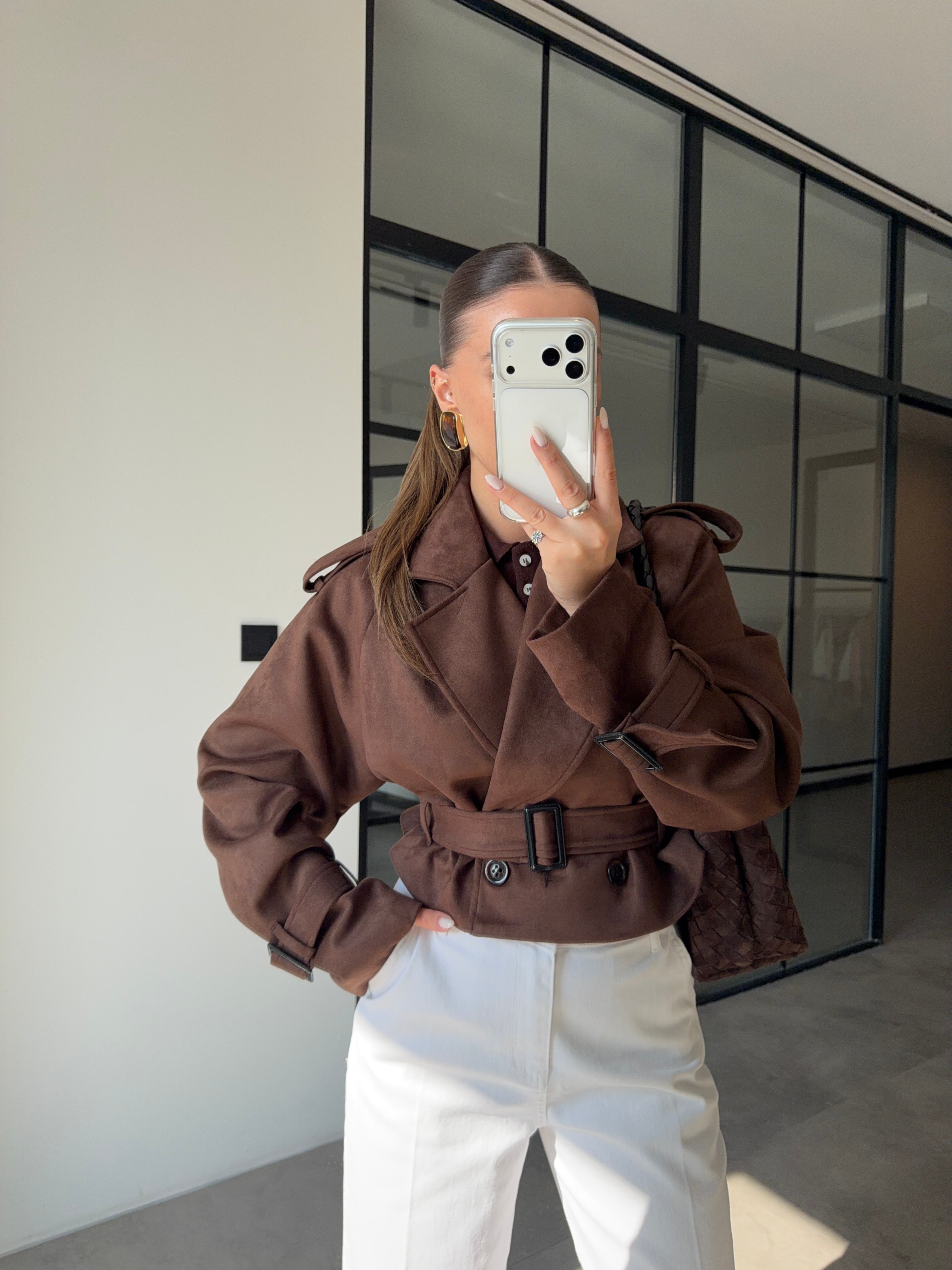 SÜET KAHVERENGİ TRENÇKOT 