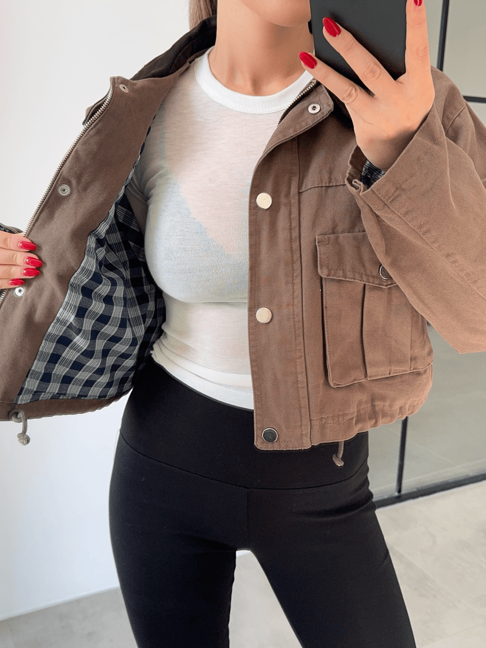 EKOSE ASTARLI CEP DETAYLI CROP CEKET