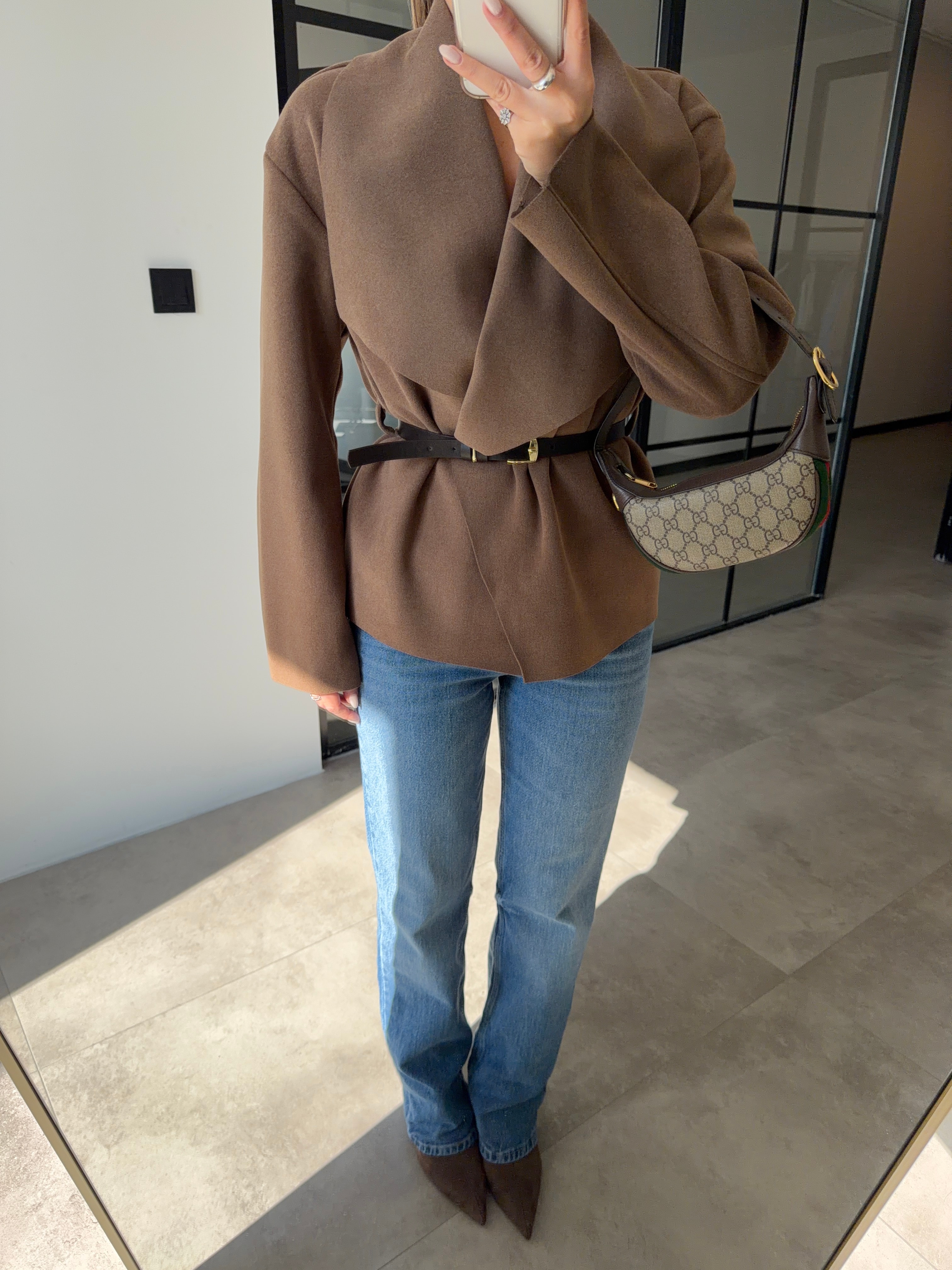 KEMERLİ NUBUK KAHVERENGİ CEKET