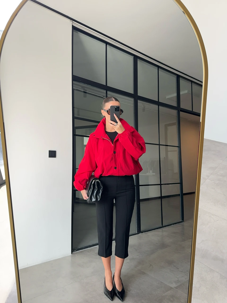 KIRMIZI DİK YAKA BOMBER CEKET