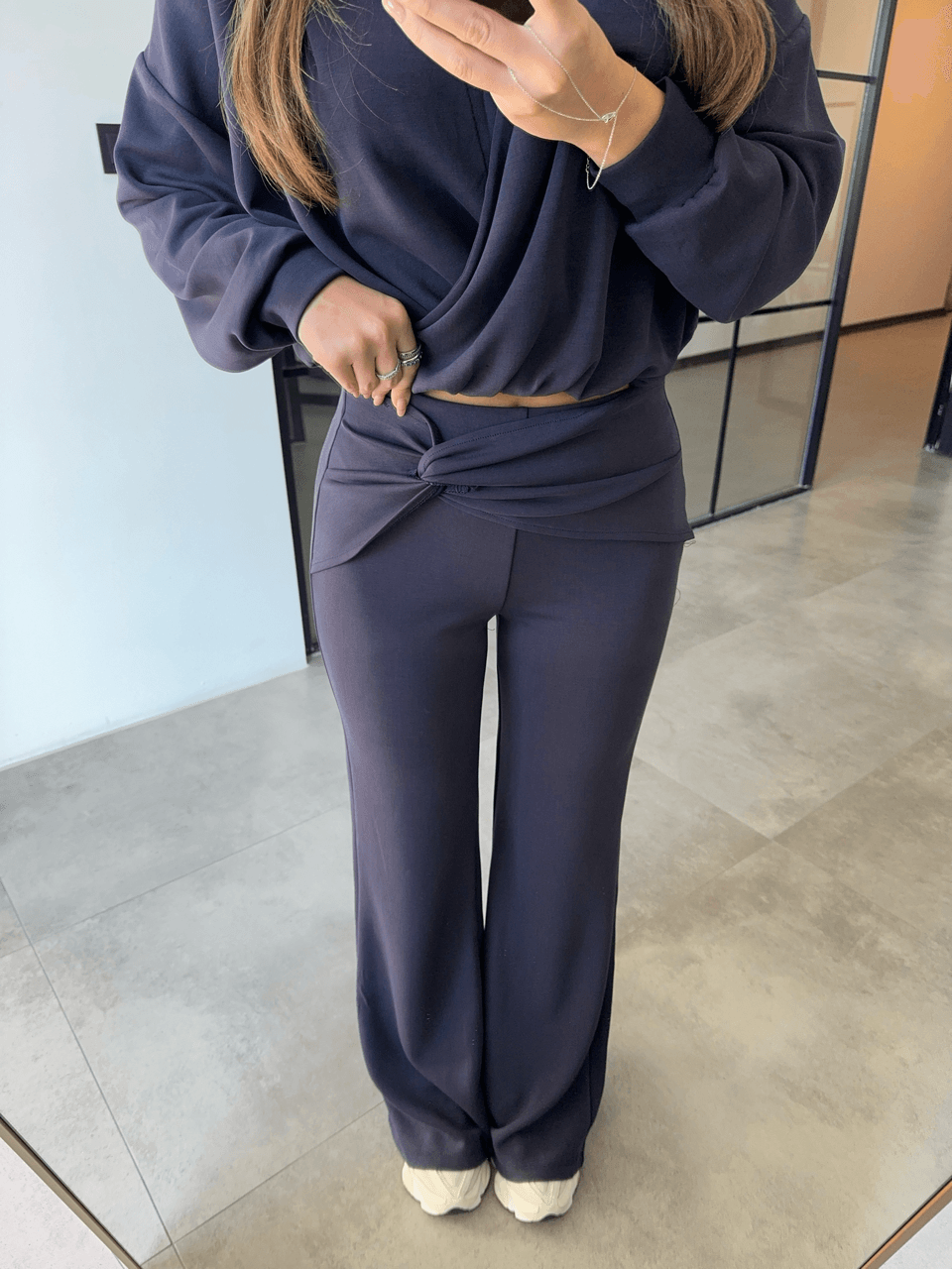 DÜĞÜMLÜ PANTOLON KRUVAZE SWEAT LACİVERT MODAL TAKIM