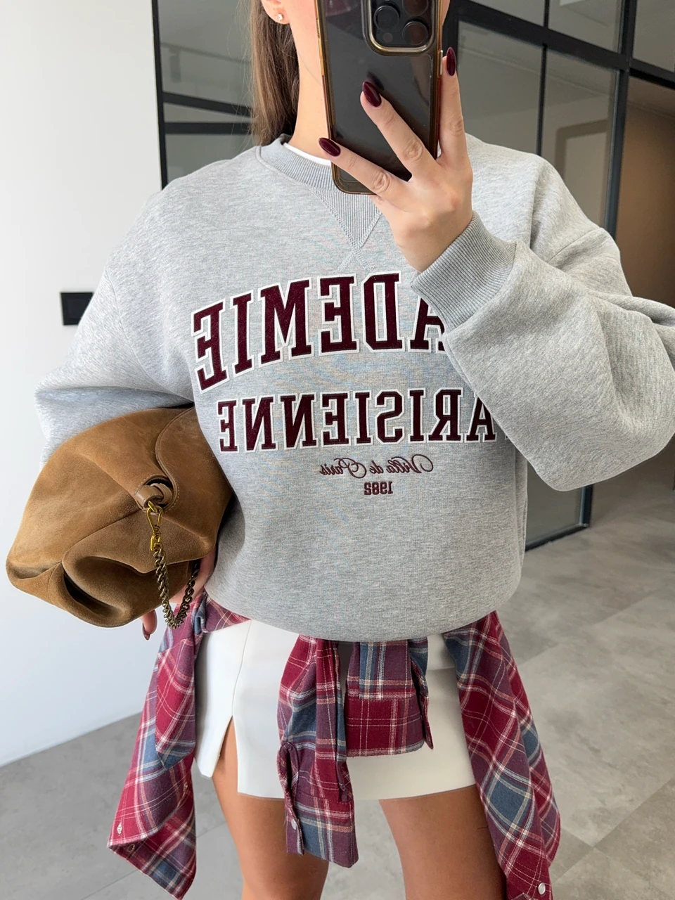 İÇİ ŞARDONLU OVERSİZE BASKILI GRİ SWEATSHİRT