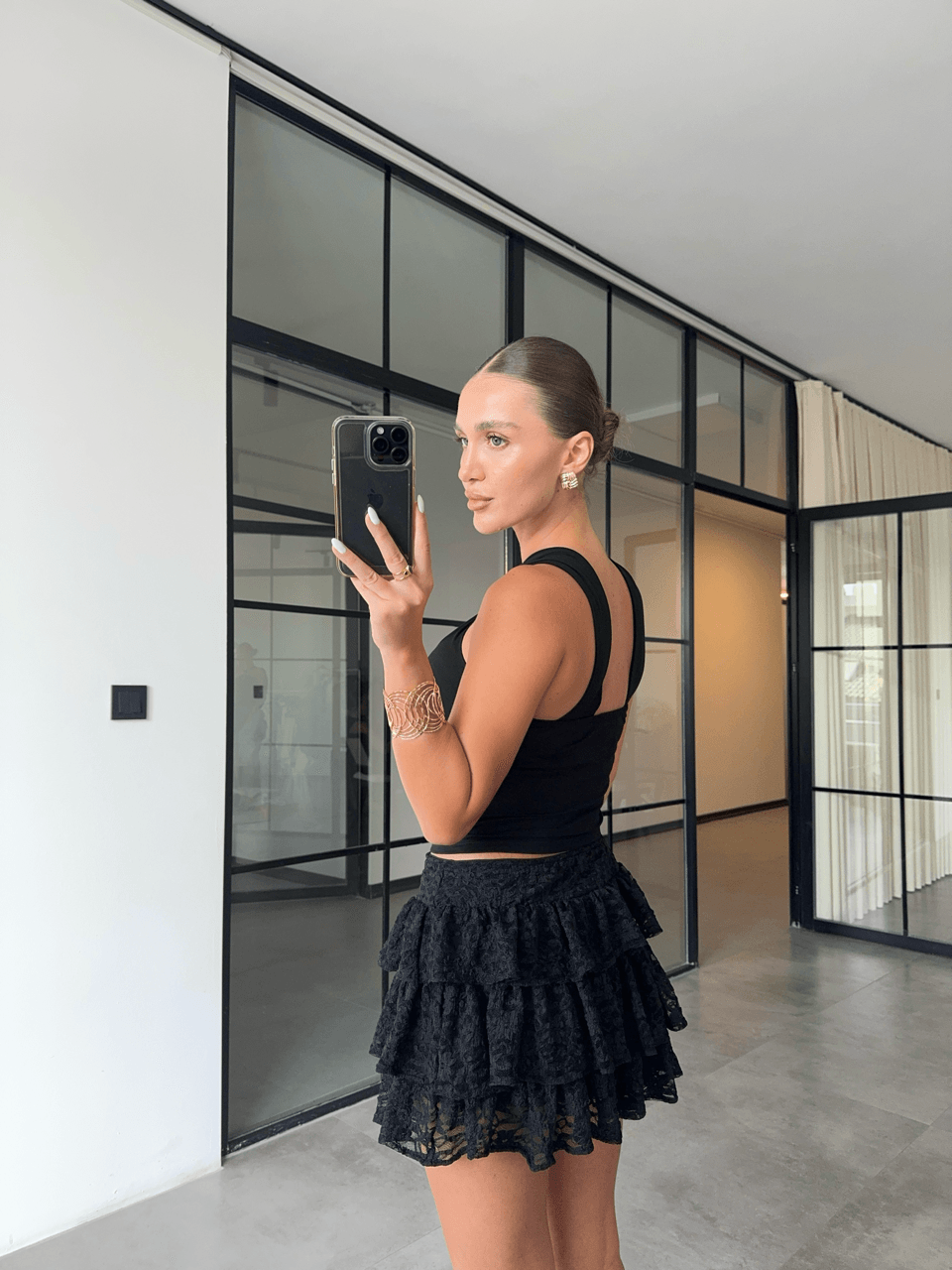 BLACK LACE SKIRT WITH SHORTS INSIDE
