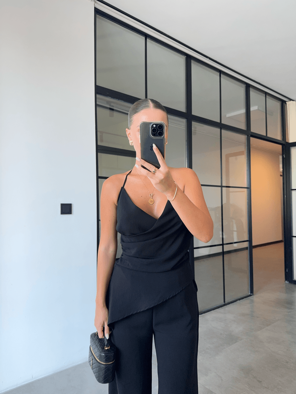 CROSSOVER ASYMMETRIC BLUSH TROUSER BLACK SUIT