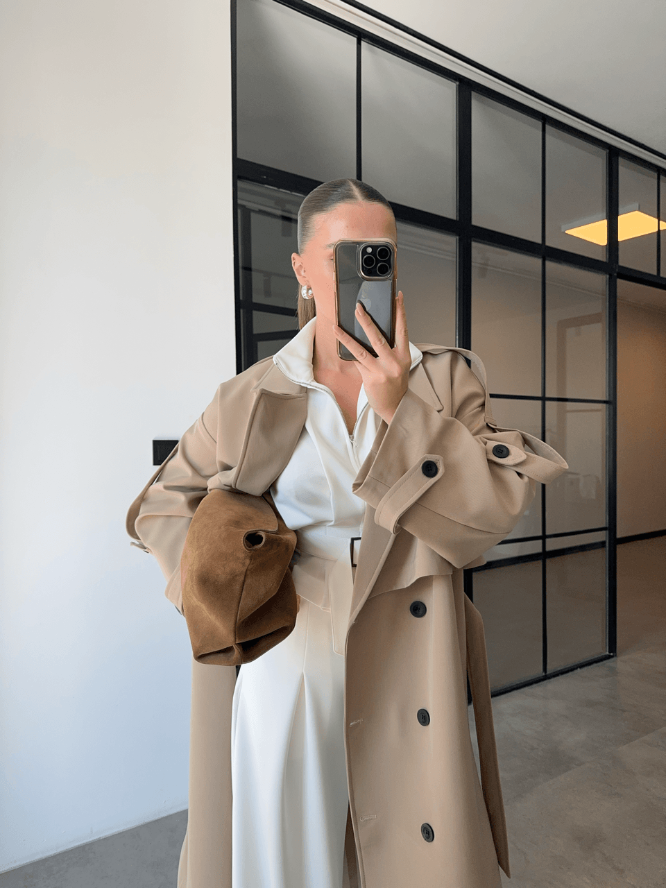 DÜŞÜK OMUZ OVERSİZE CAMEL TRENÇKOT