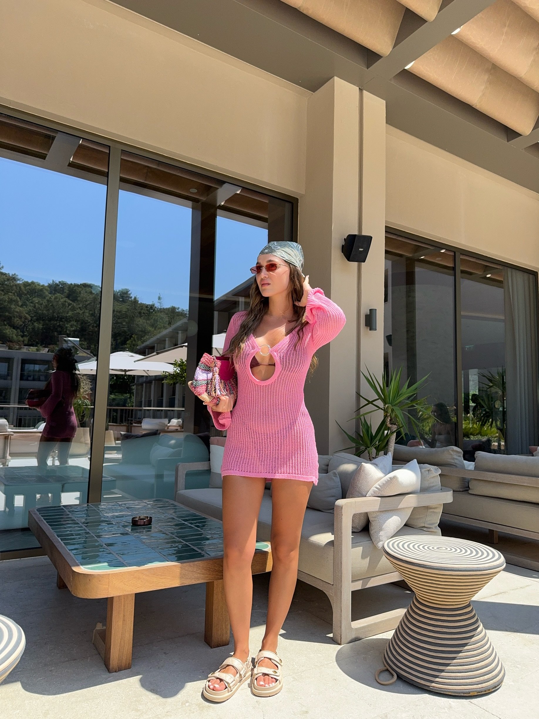 HALKA DETAYLI MİNİ PEMBE ELBİSE 