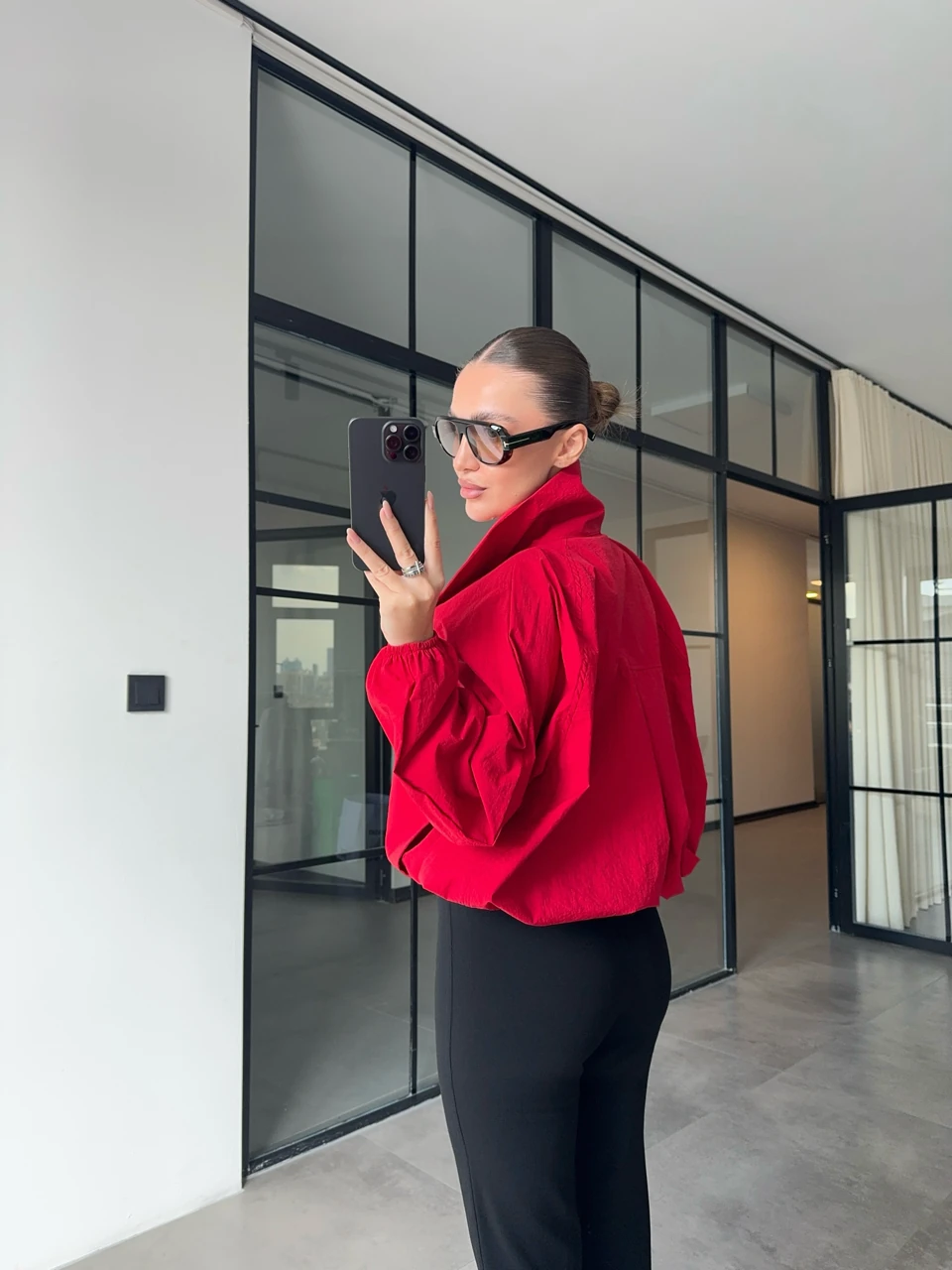 KIRMIZI DİK YAKA BOMBER CEKET