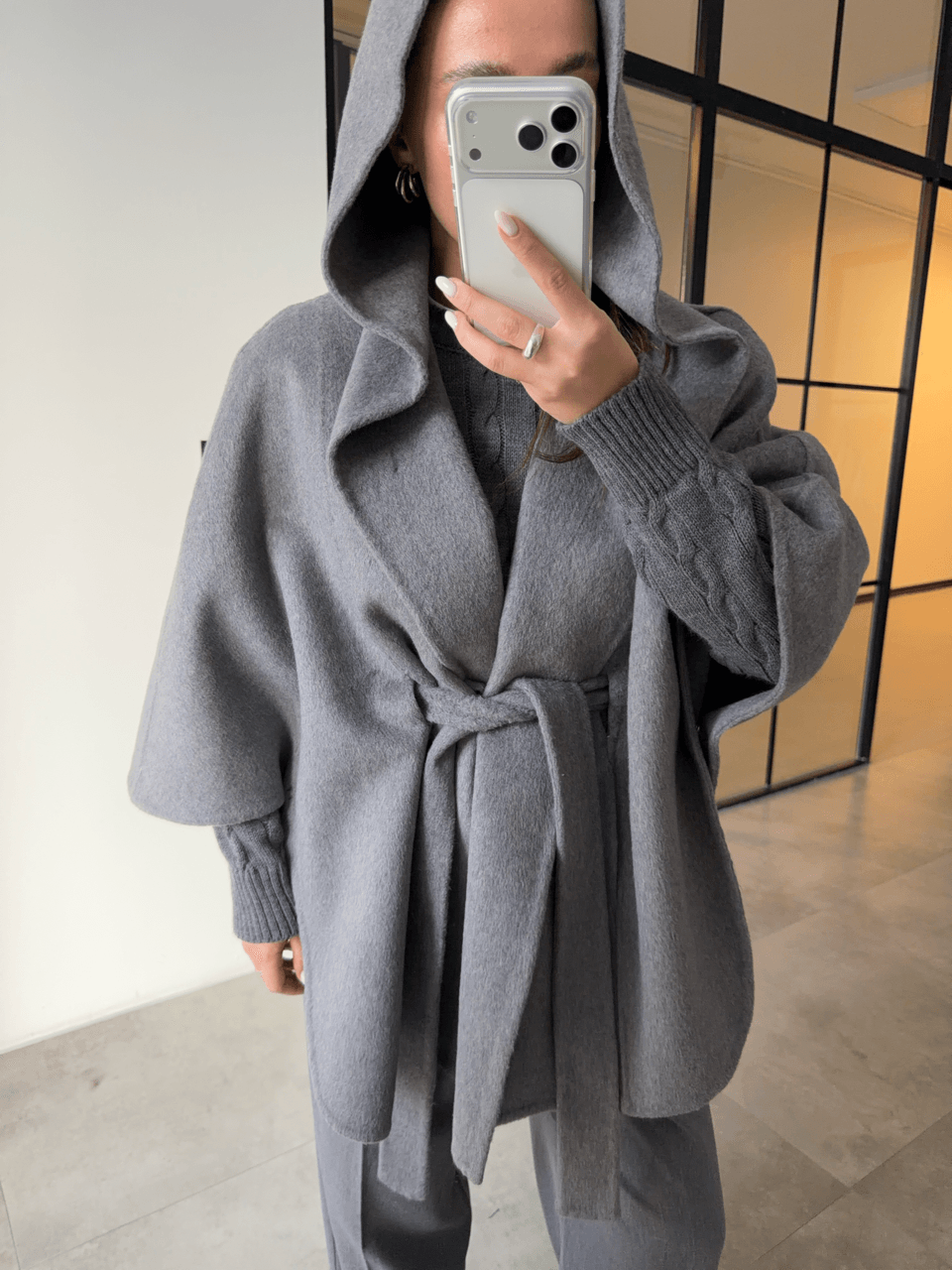 %100 YÜN GRİ PANÇO