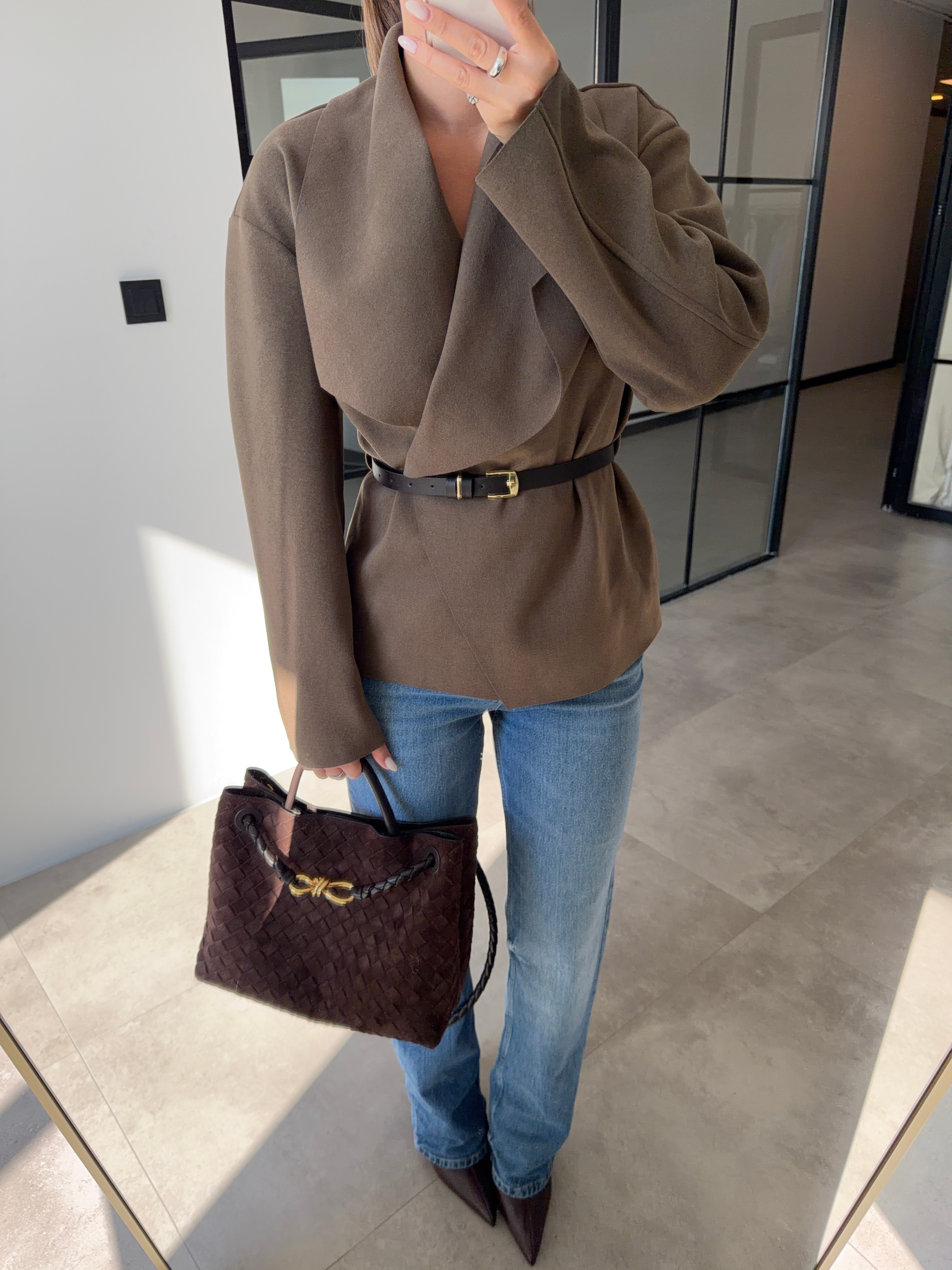 HAKİ NUBUK KEMERLİ CEKET