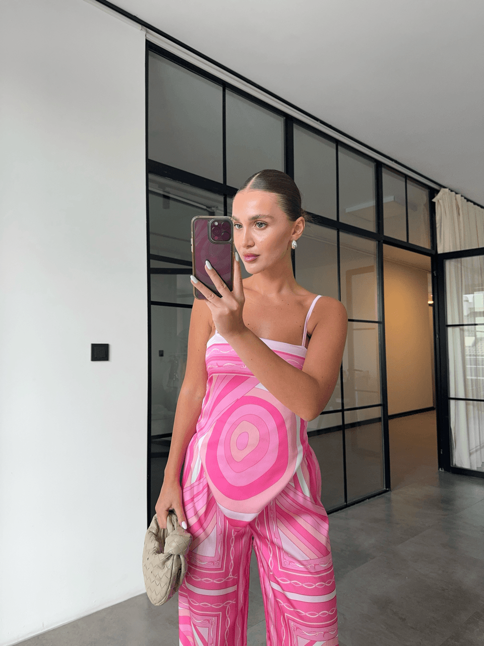 PEMBE SIRT BAĞLAMALI ASKILI SATEN BLUZ PANTOLON TAKIM