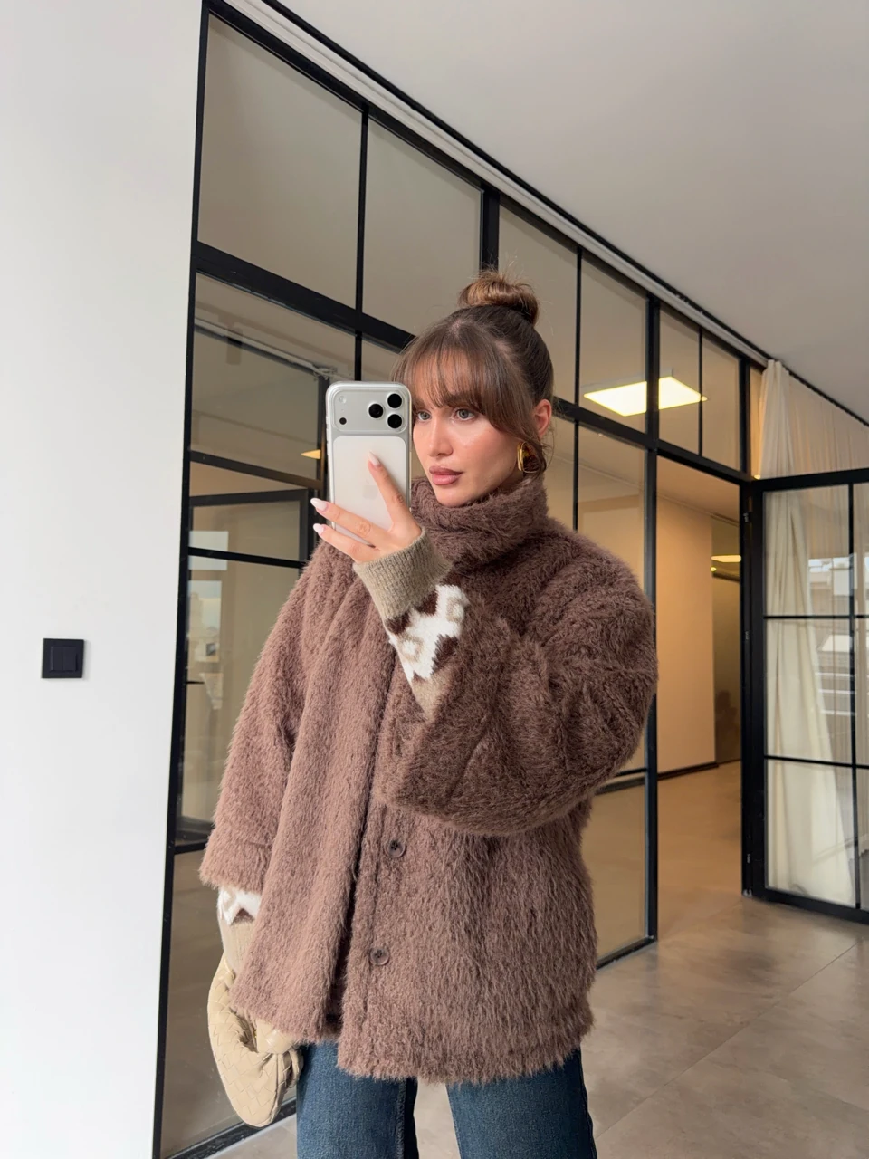 FULARLI PELUŞ KISA KABAN