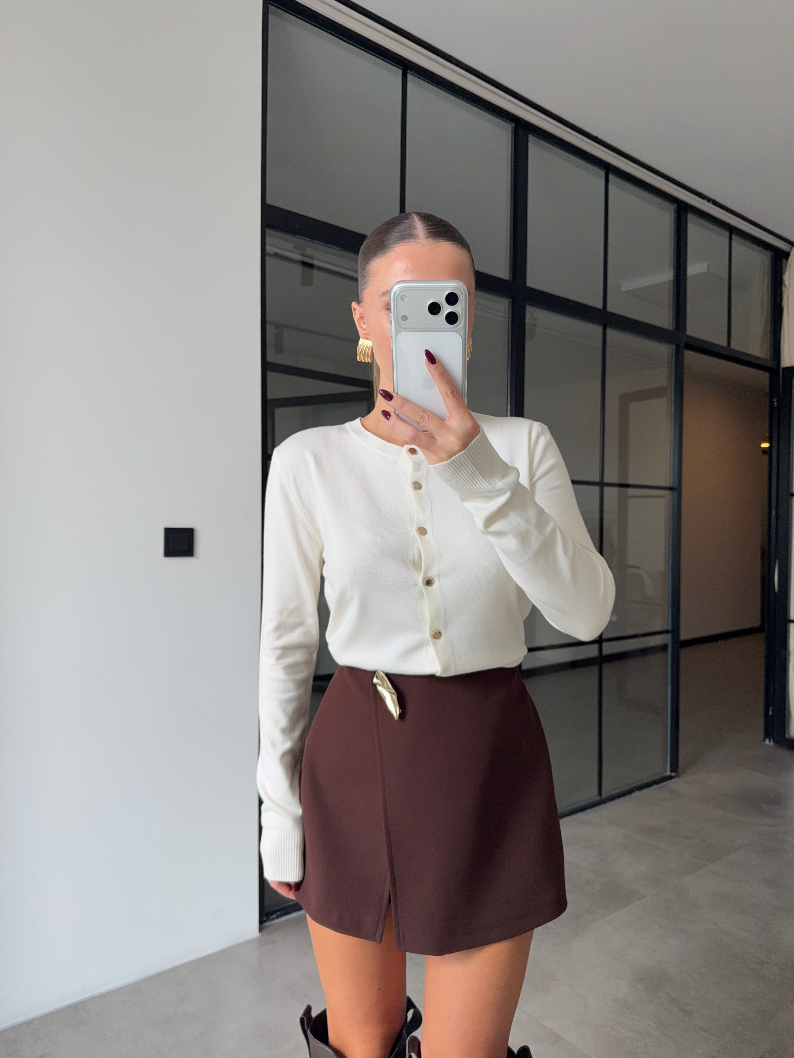 GOLD DÜĞMELİ BASİC EKRU HIRKA