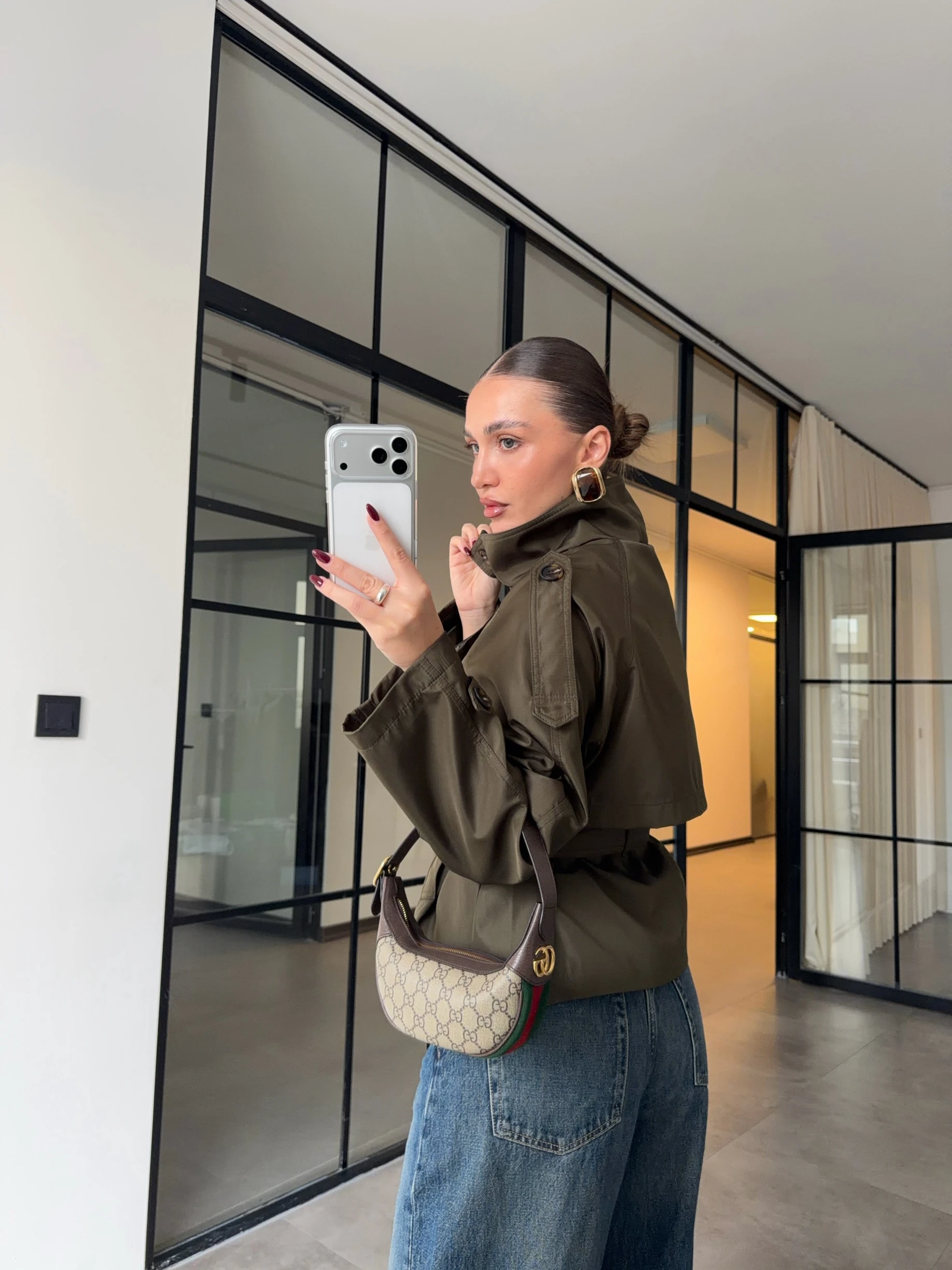 DİK YAKA HAKİ TRENÇKOT