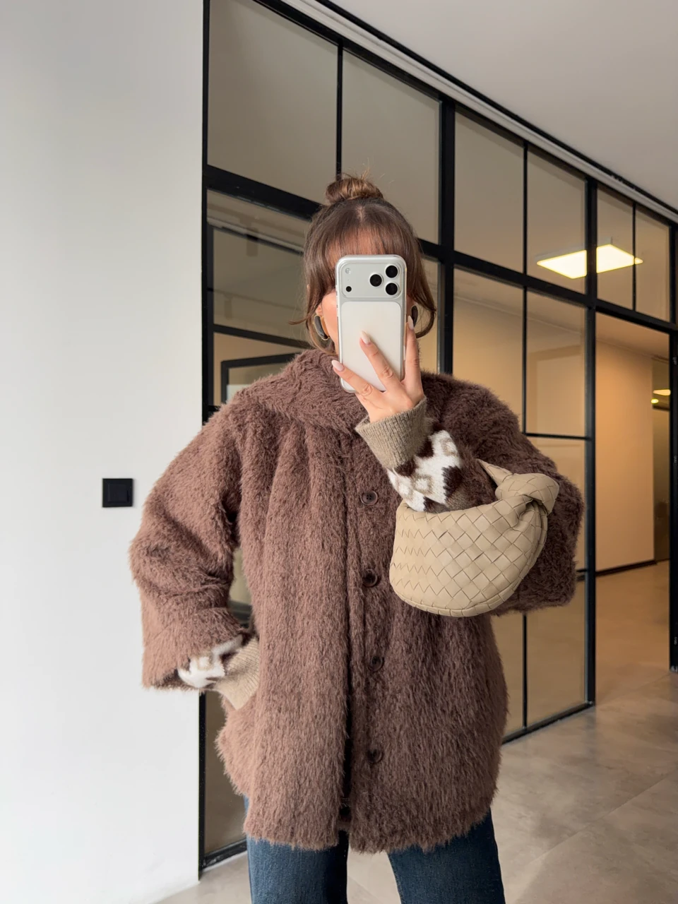 FULARLI PELUŞ KISA KABAN