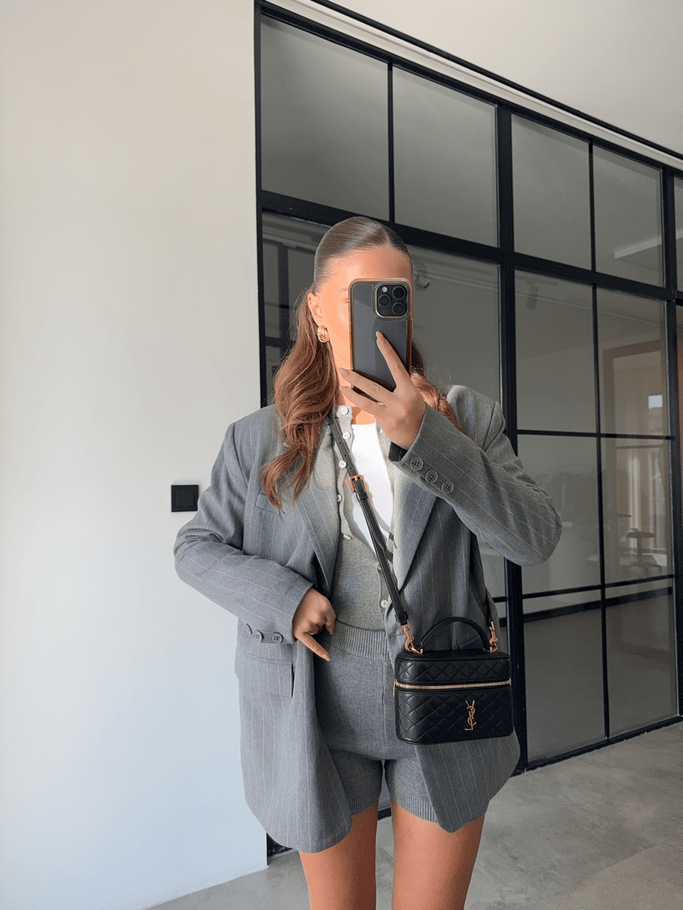 GRİ ÇİZGİLİ OVERSİZE CEKET