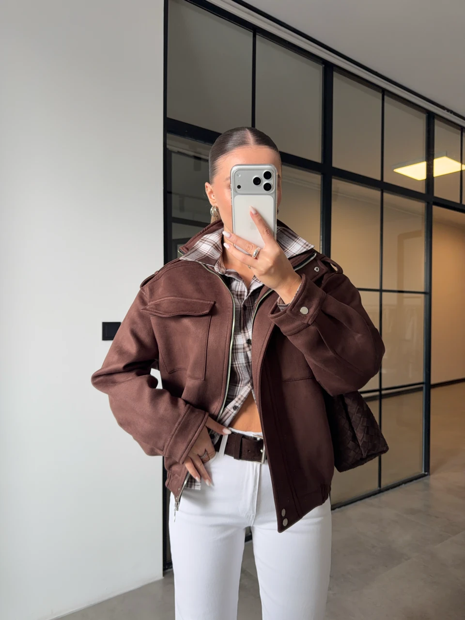 GENİŞ CEPLİ SÜET BOMBER CEKET