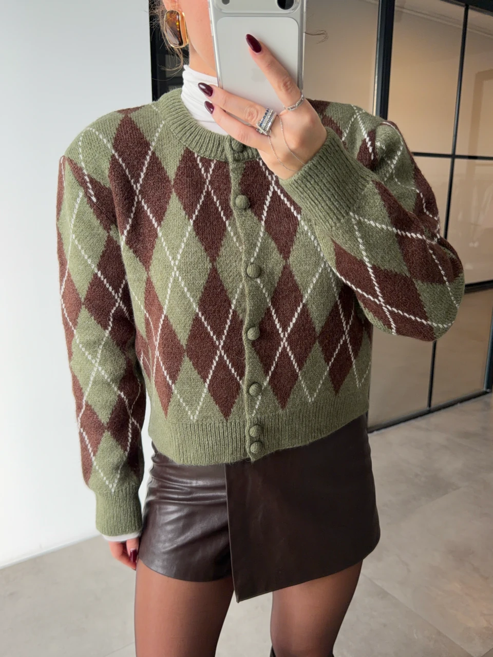 BAKLAVA DESENLİ YEŞİL-KAHVE HIRKA