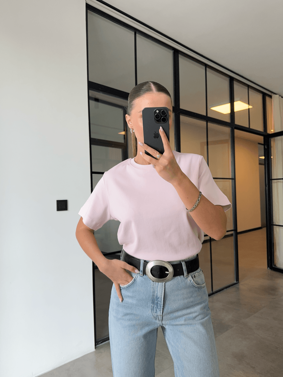 BİSİKLET YAKA PAMUKLU BASİC TOZ PEMBE T-SHİRT