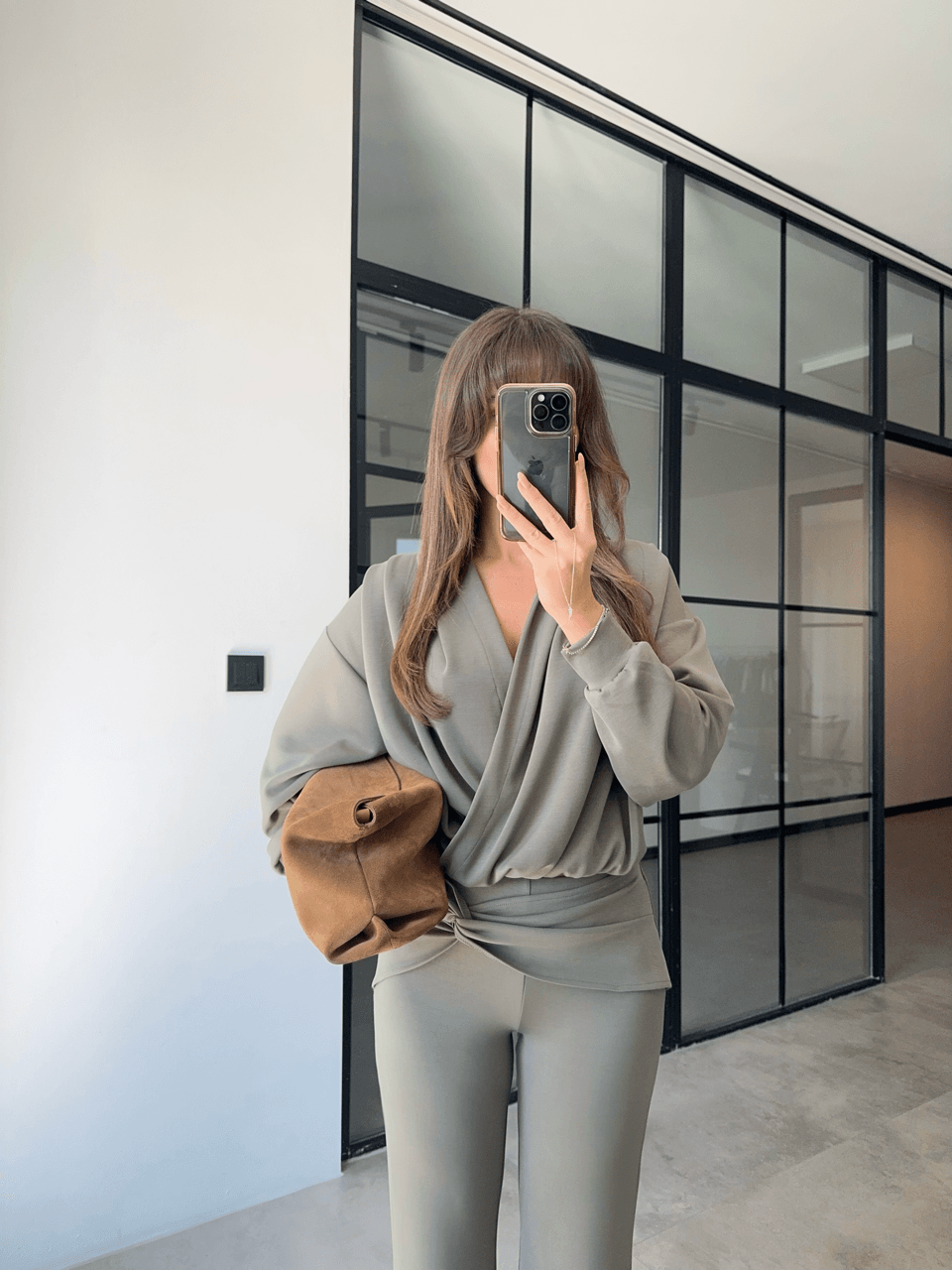 DÜĞÜMLÜ PANTOLON KRUVAZE SWEAT HAKİ MODAL TAKIM
