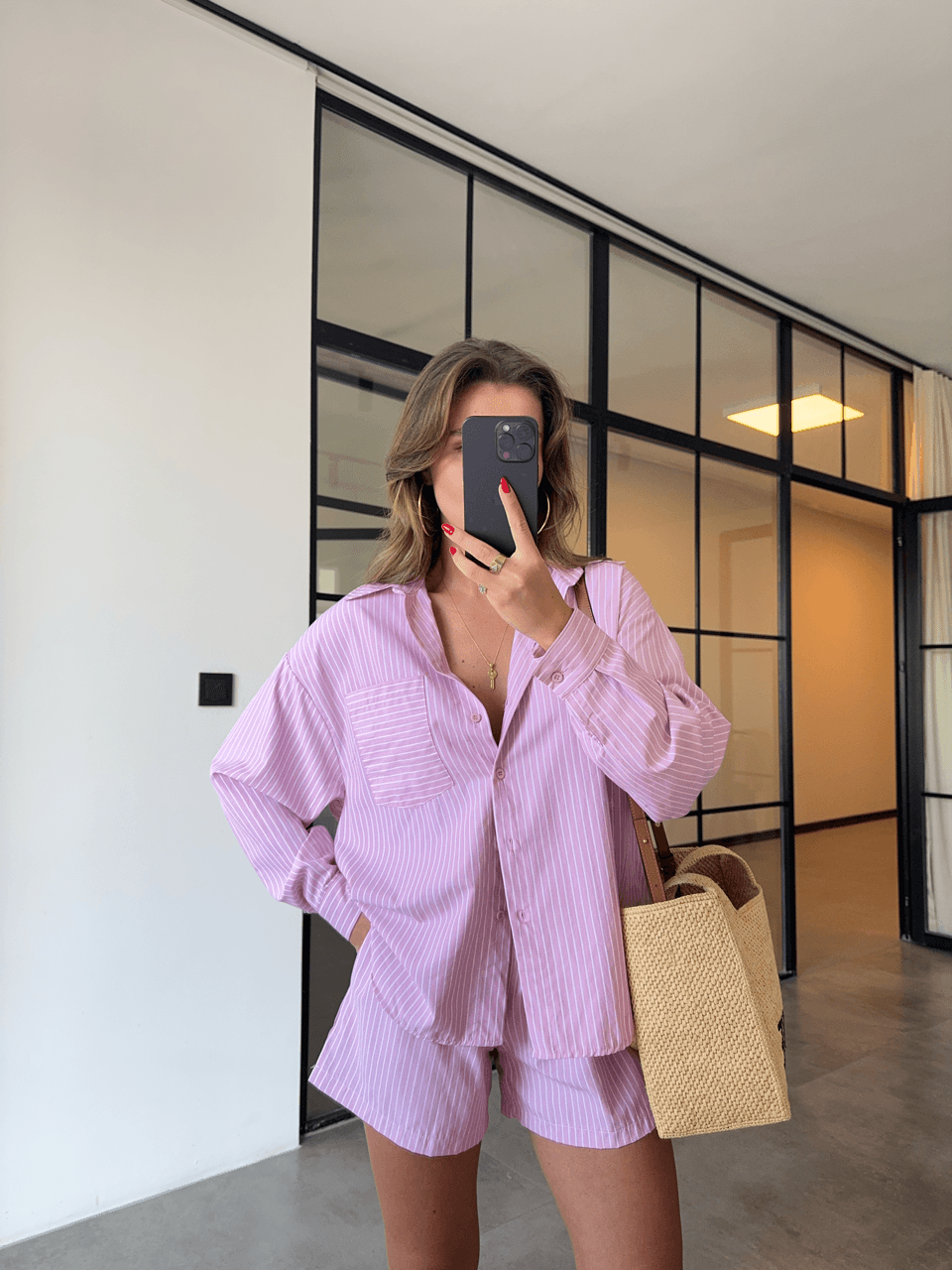 PEMBE ÇİZGİLİ ŞORTLU TAKIM