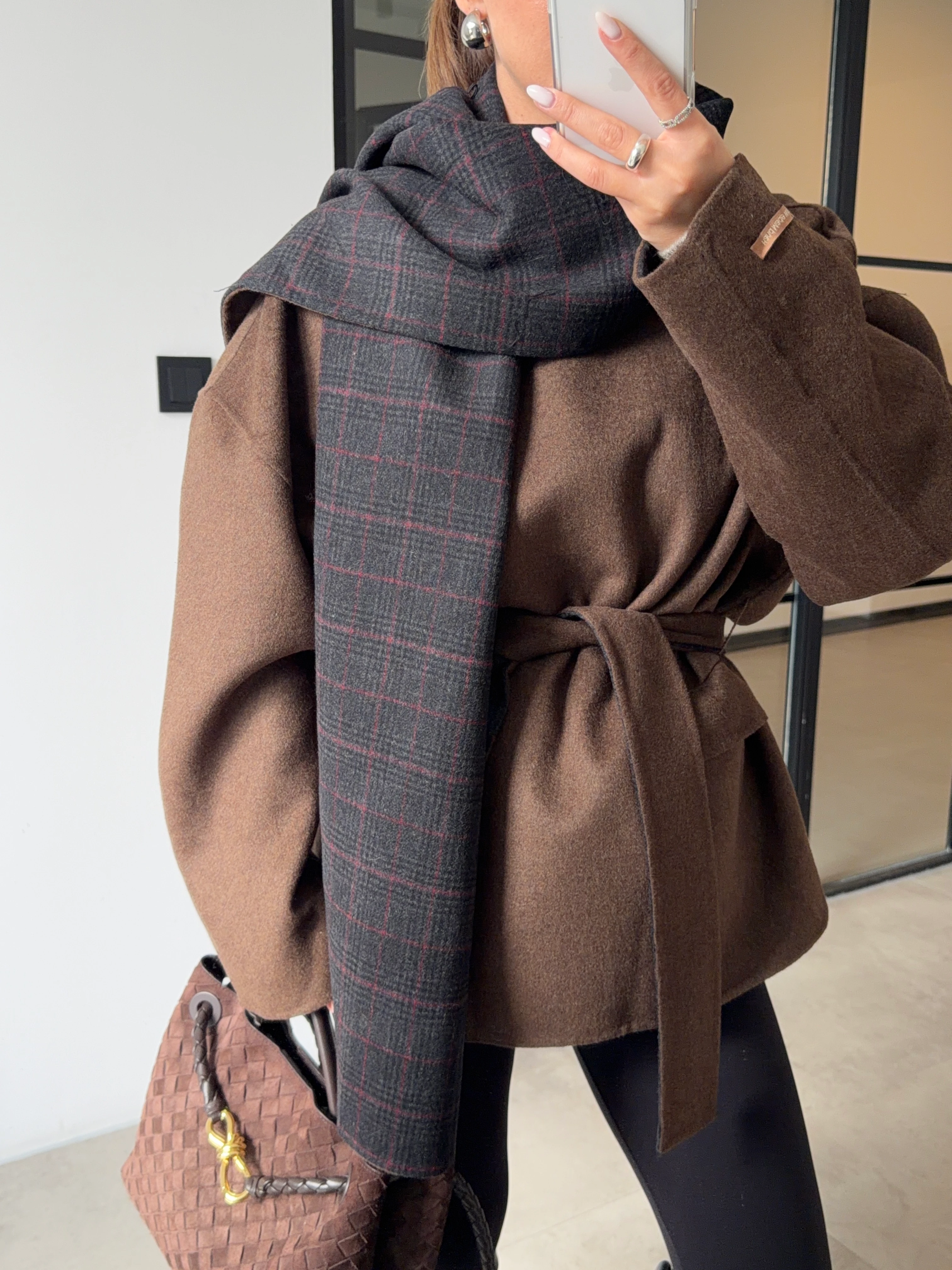 FULARLI EKOSELİ %100 YÜN KISA KABAN